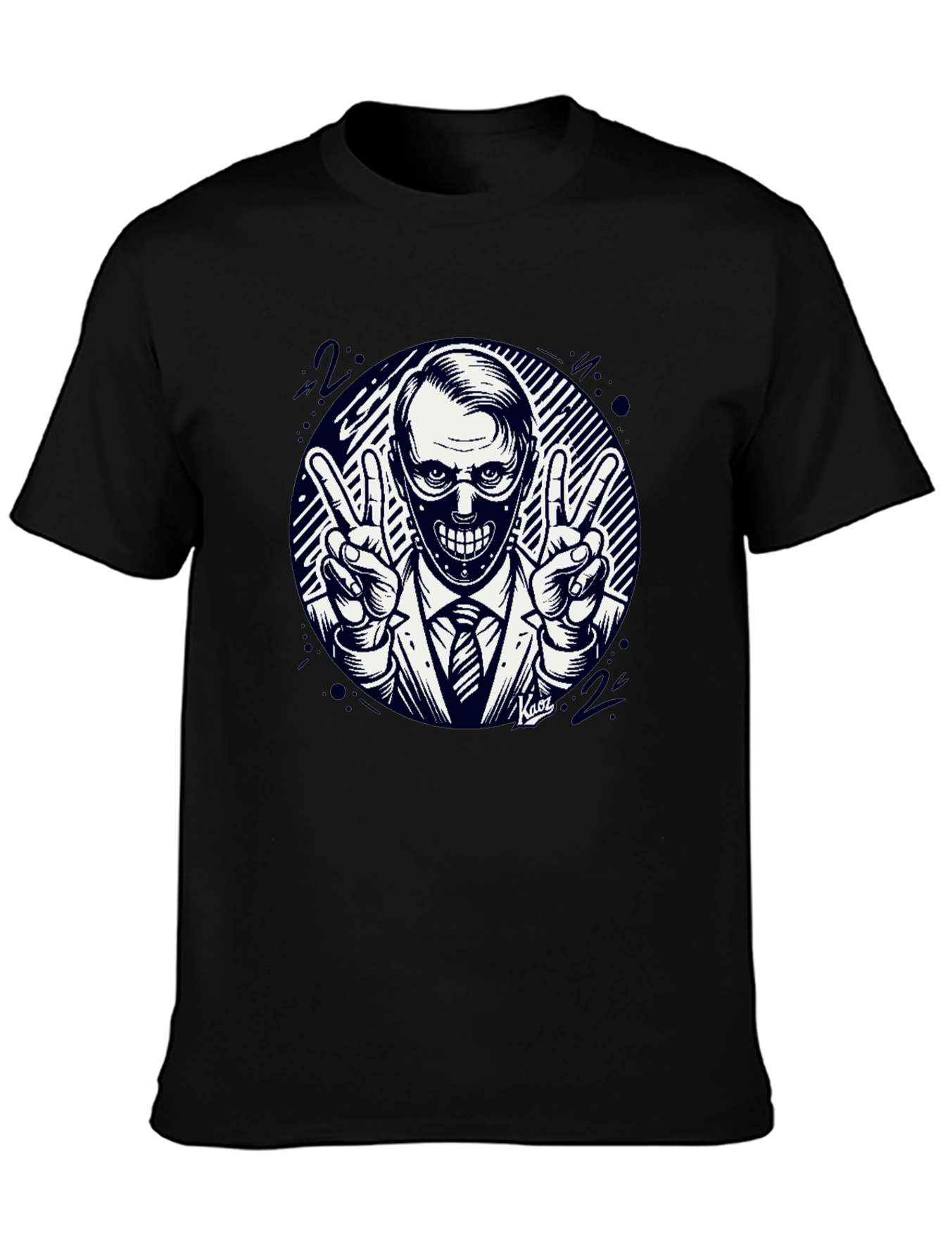 Masked Man Peace Sign Black T-Shirt