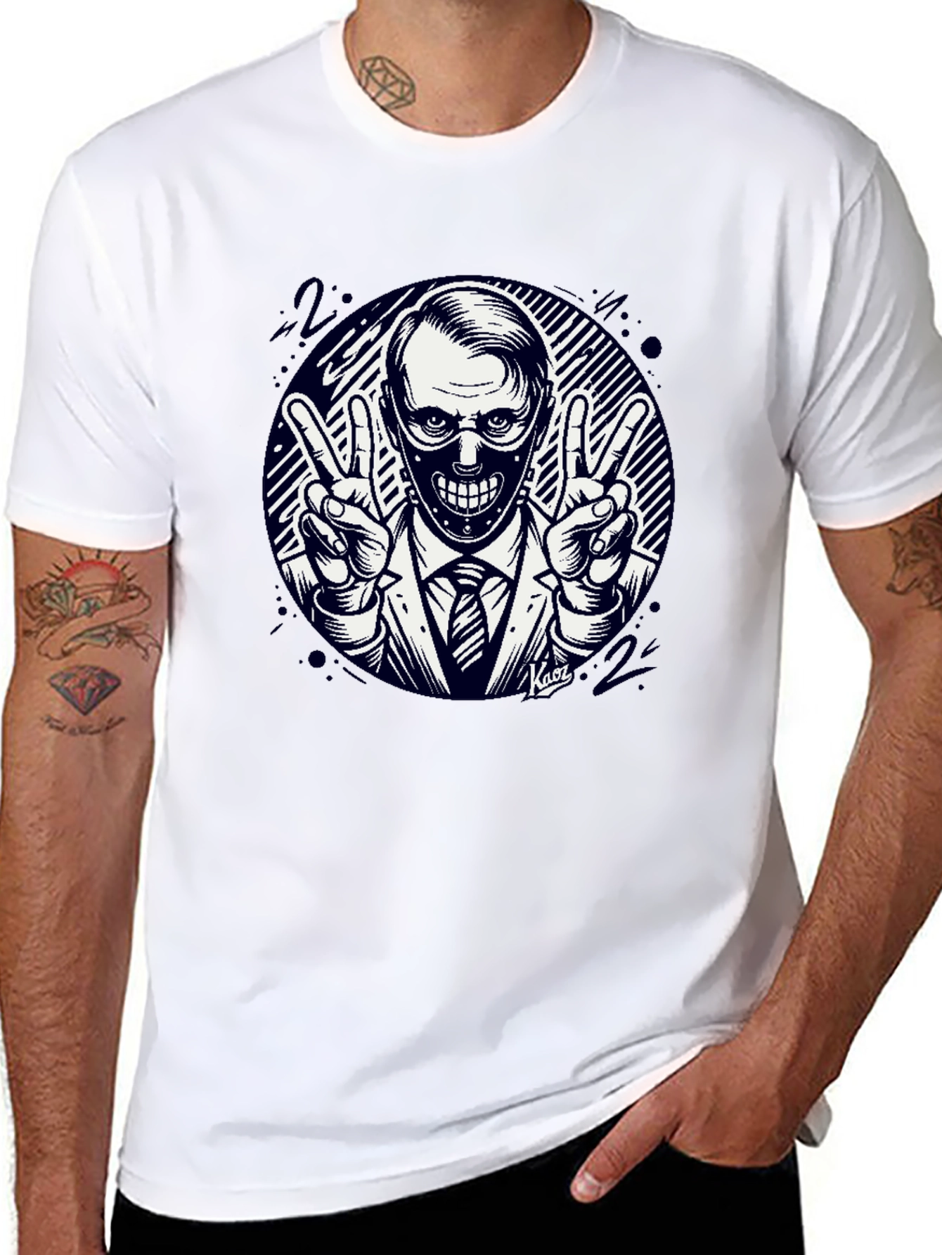 Masked Man Peace Sign Black T-Shirt