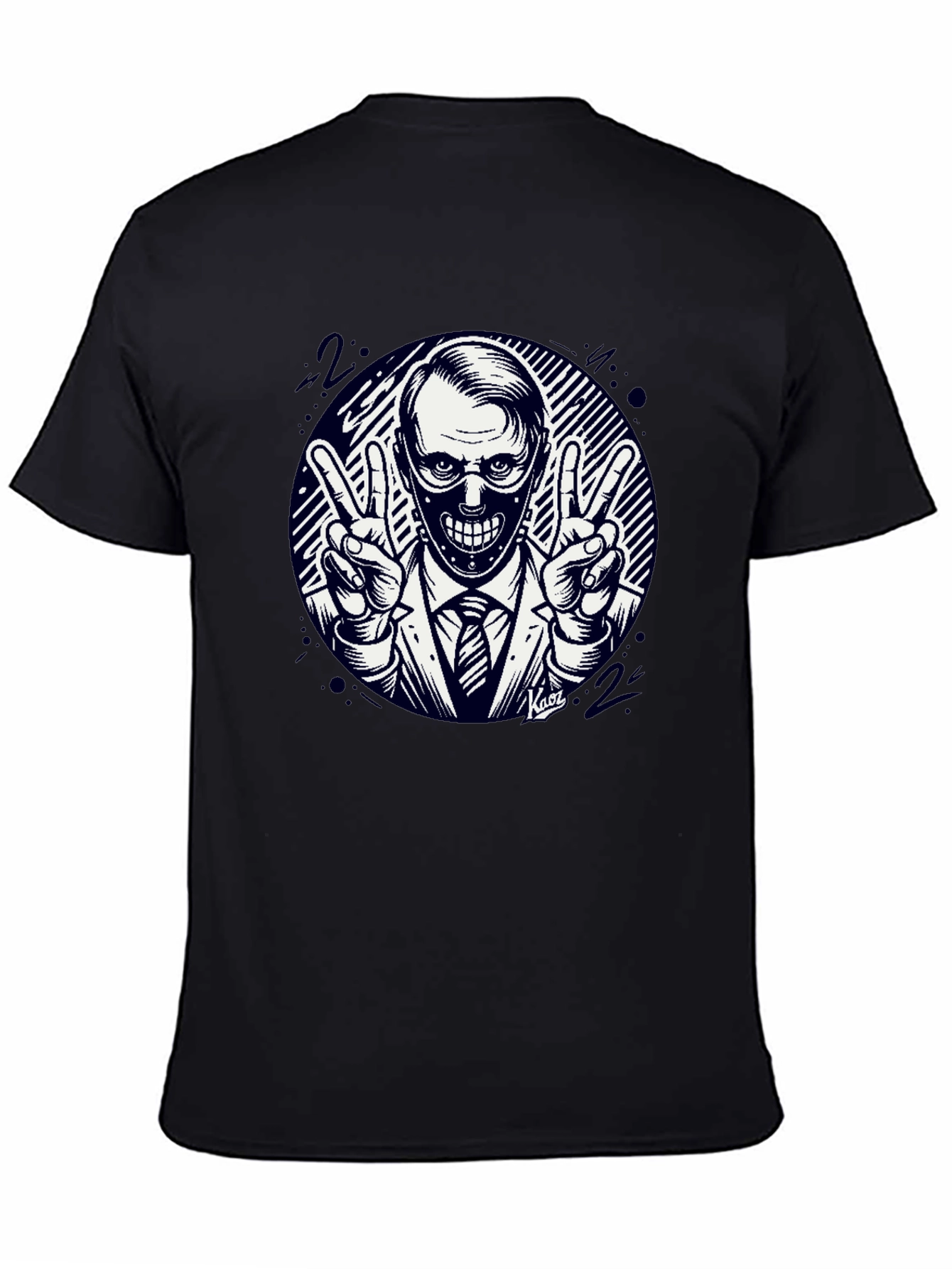 Masked Man Peace Sign Black T-Shirt