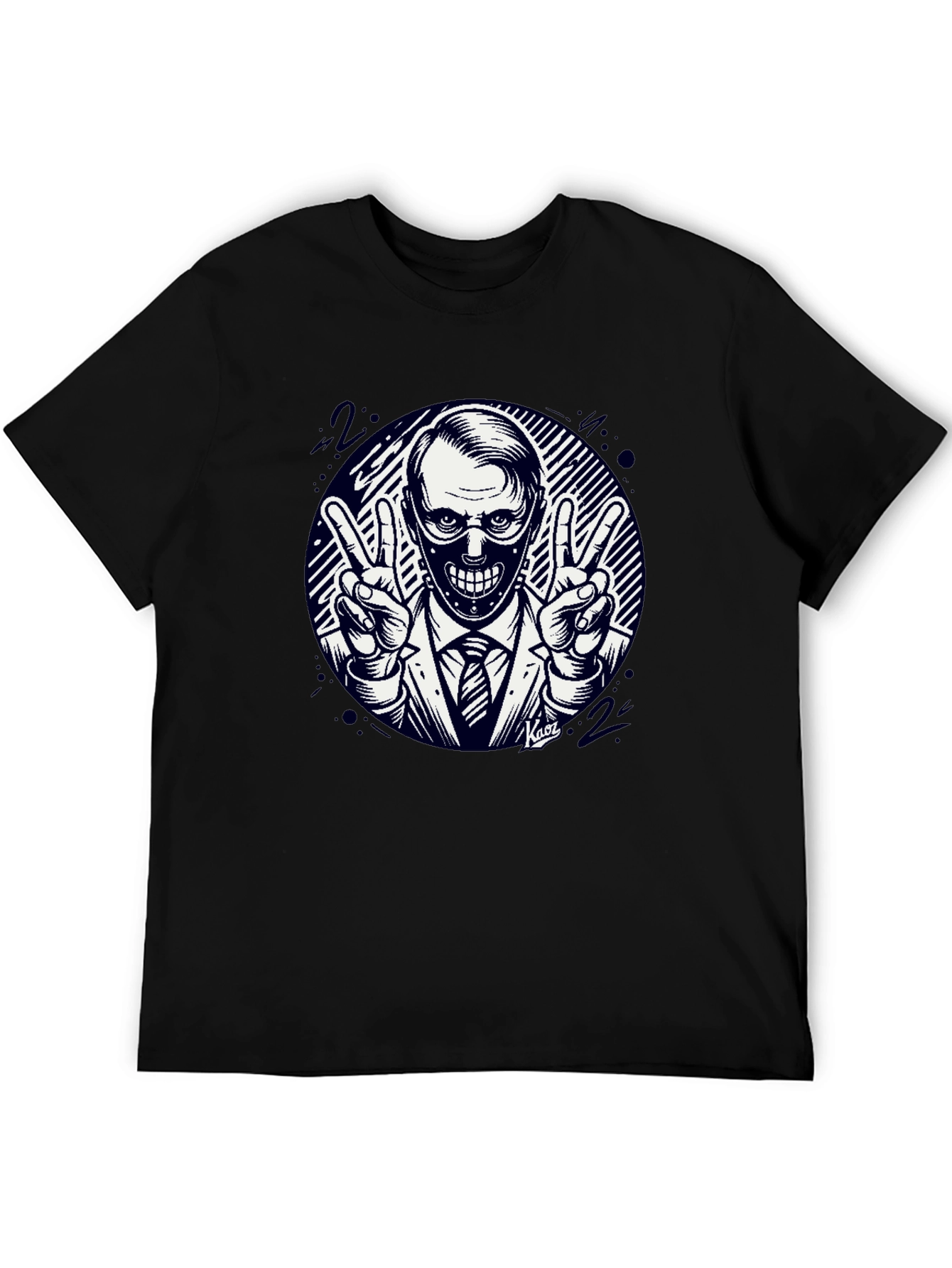 Masked Man Peace Sign Black T-Shirt