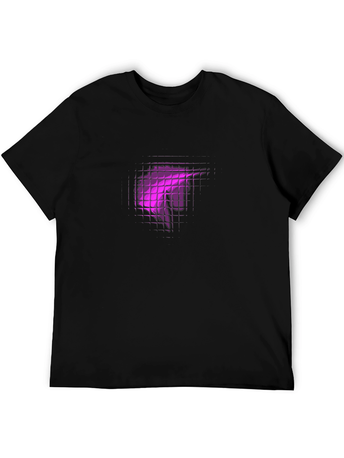 Black Tee with Abstract Purple Grid Design