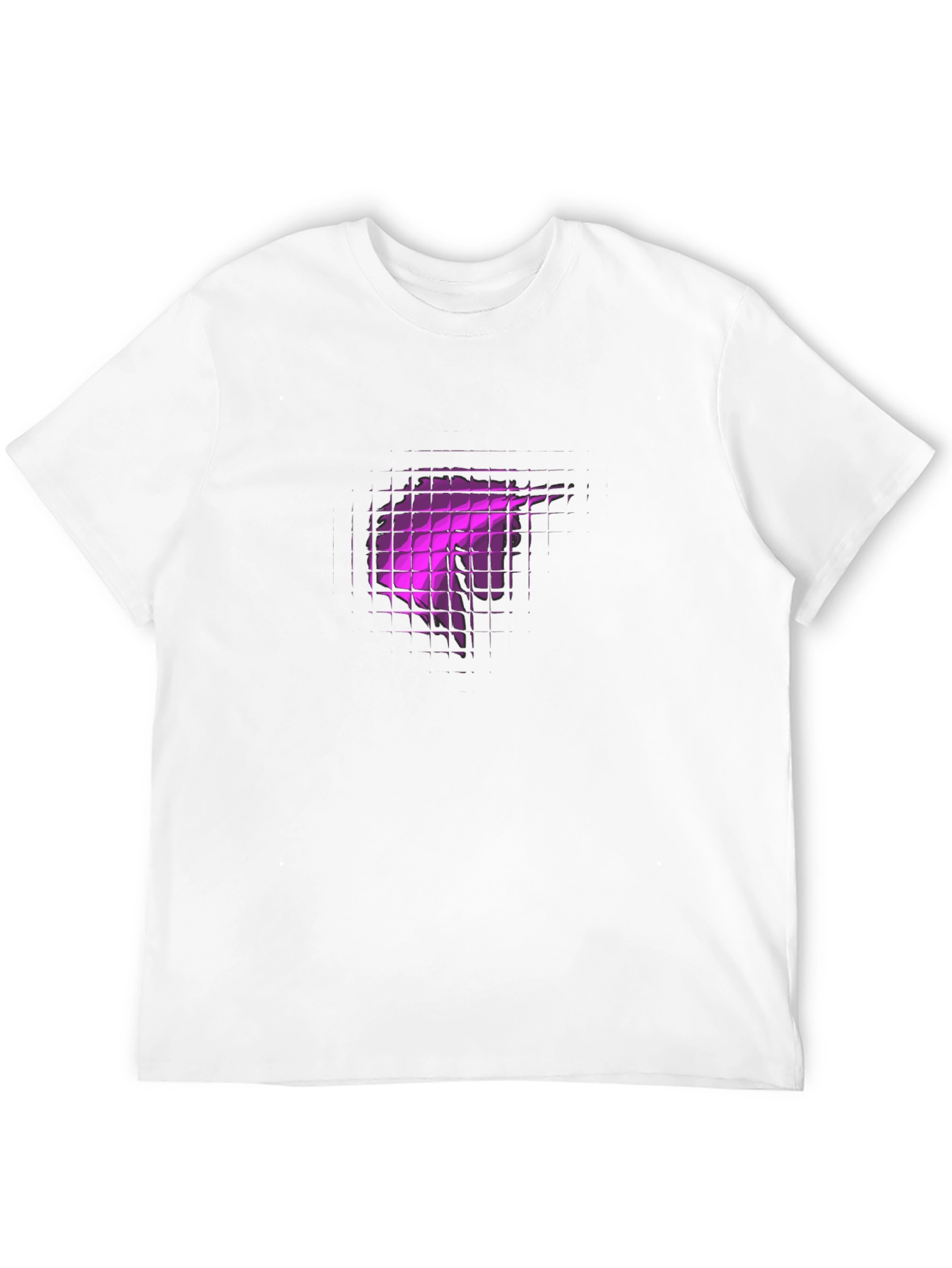 Black Tee with Abstract Purple Grid Design