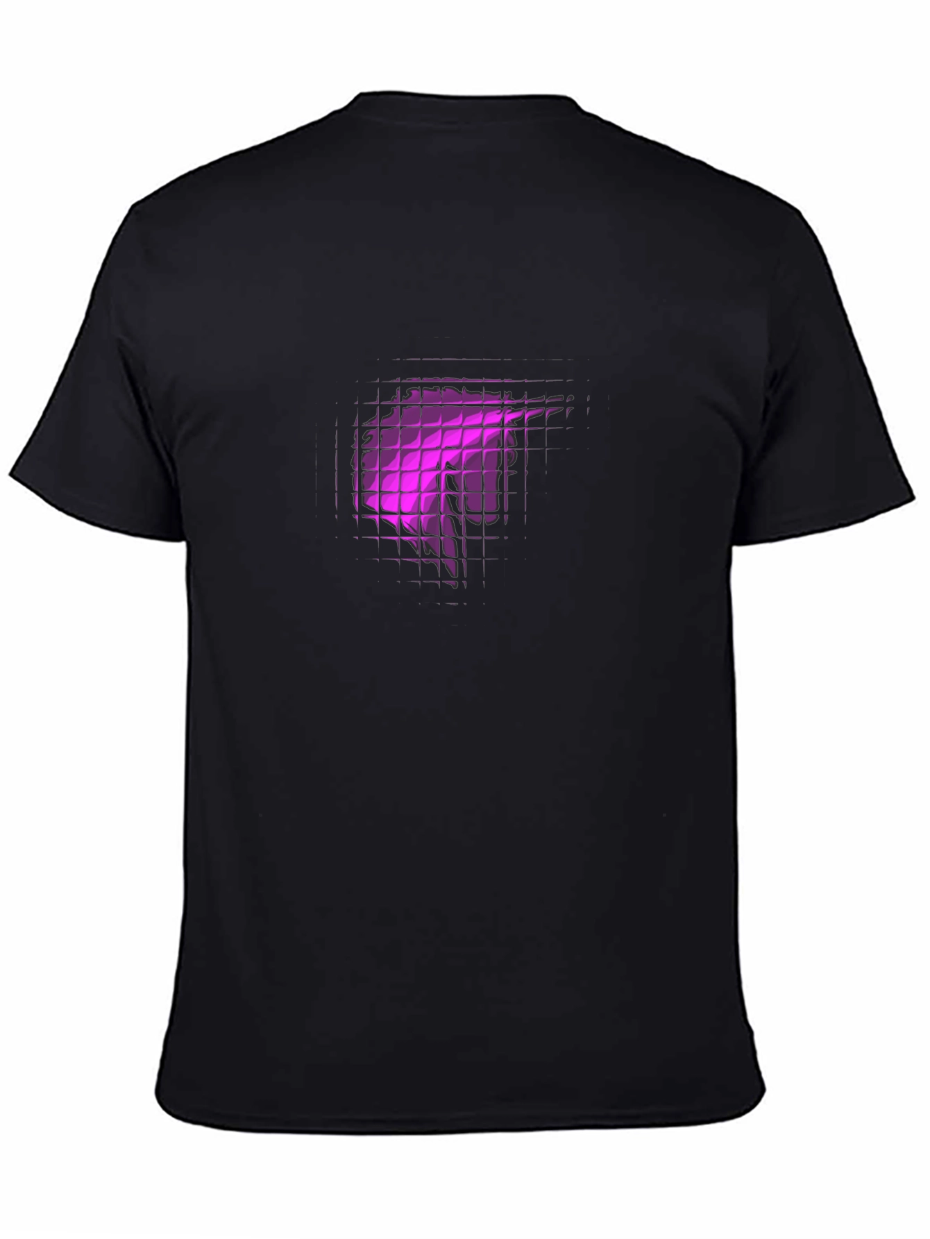 Black Tee with Abstract Purple Grid Design