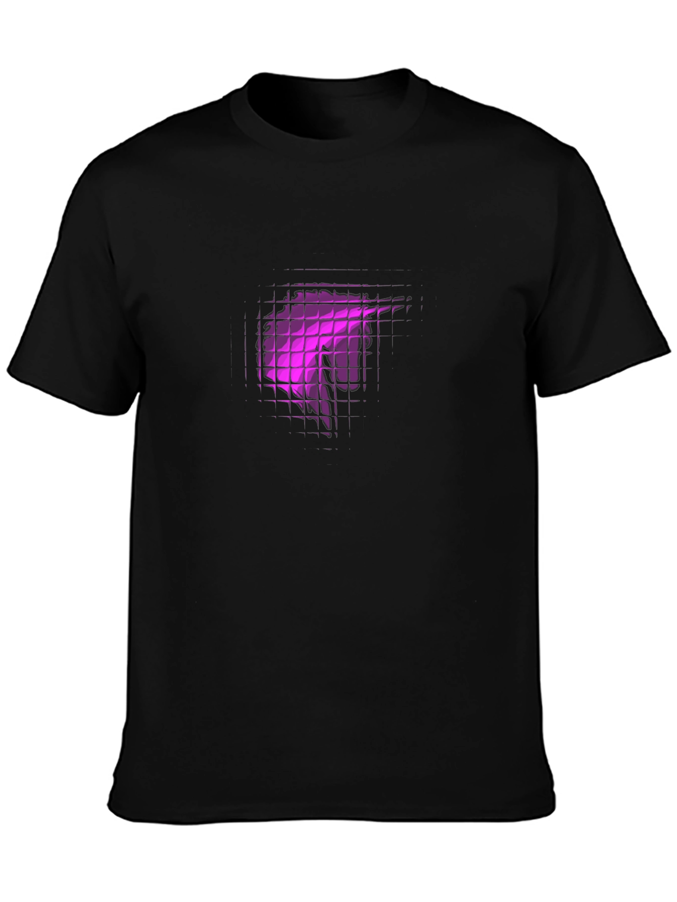 Black Tee with Abstract Purple Grid Design