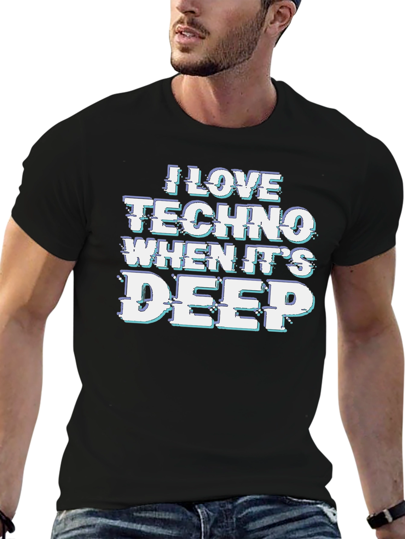 I Love Techno Deep Mens Black Graphic Tee