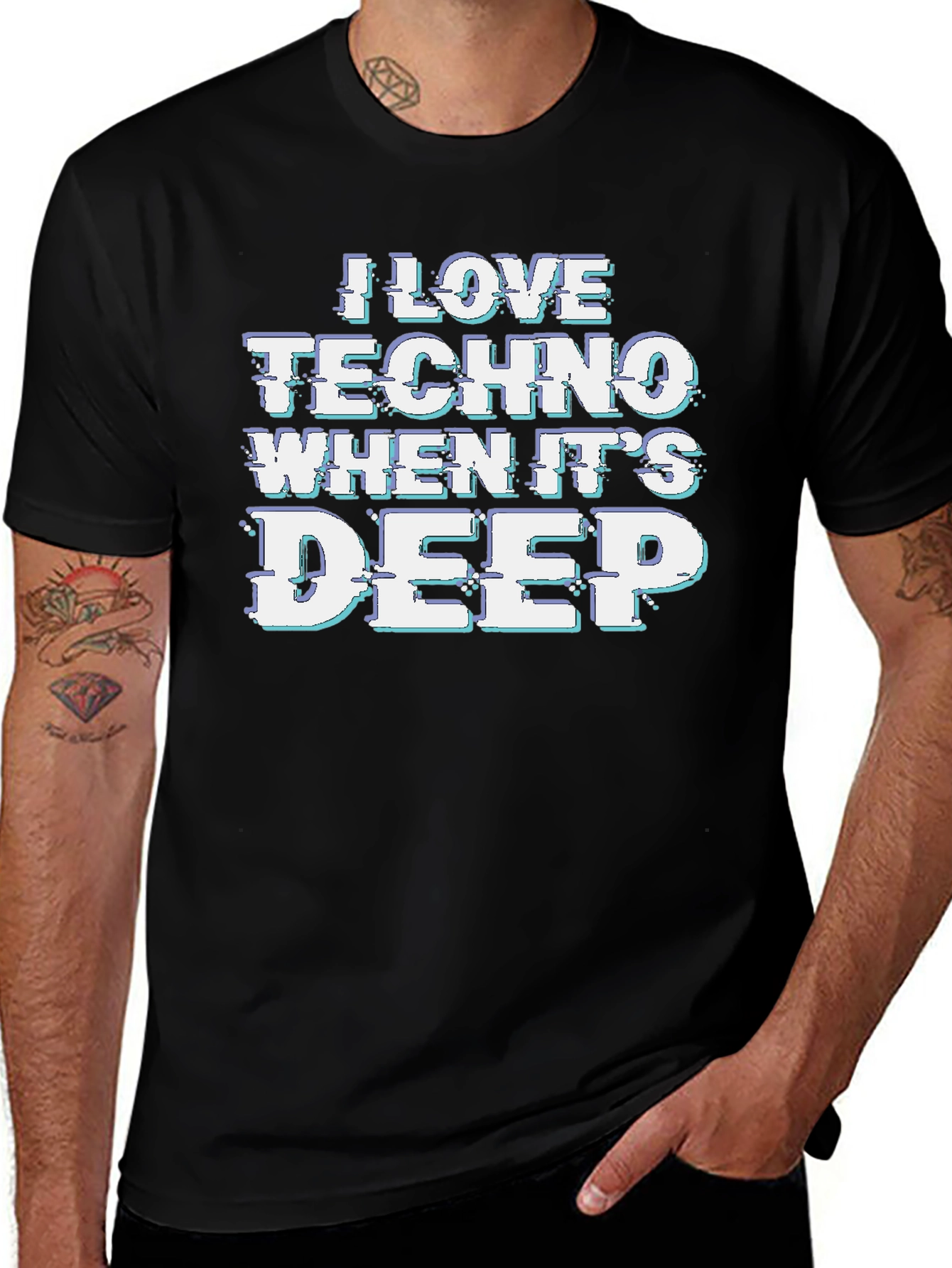 I Love Techno Deep Mens Black Graphic Tee