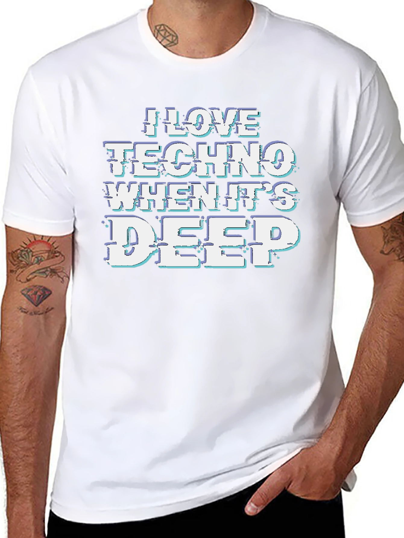 I Love Techno Deep Mens Black Graphic Tee