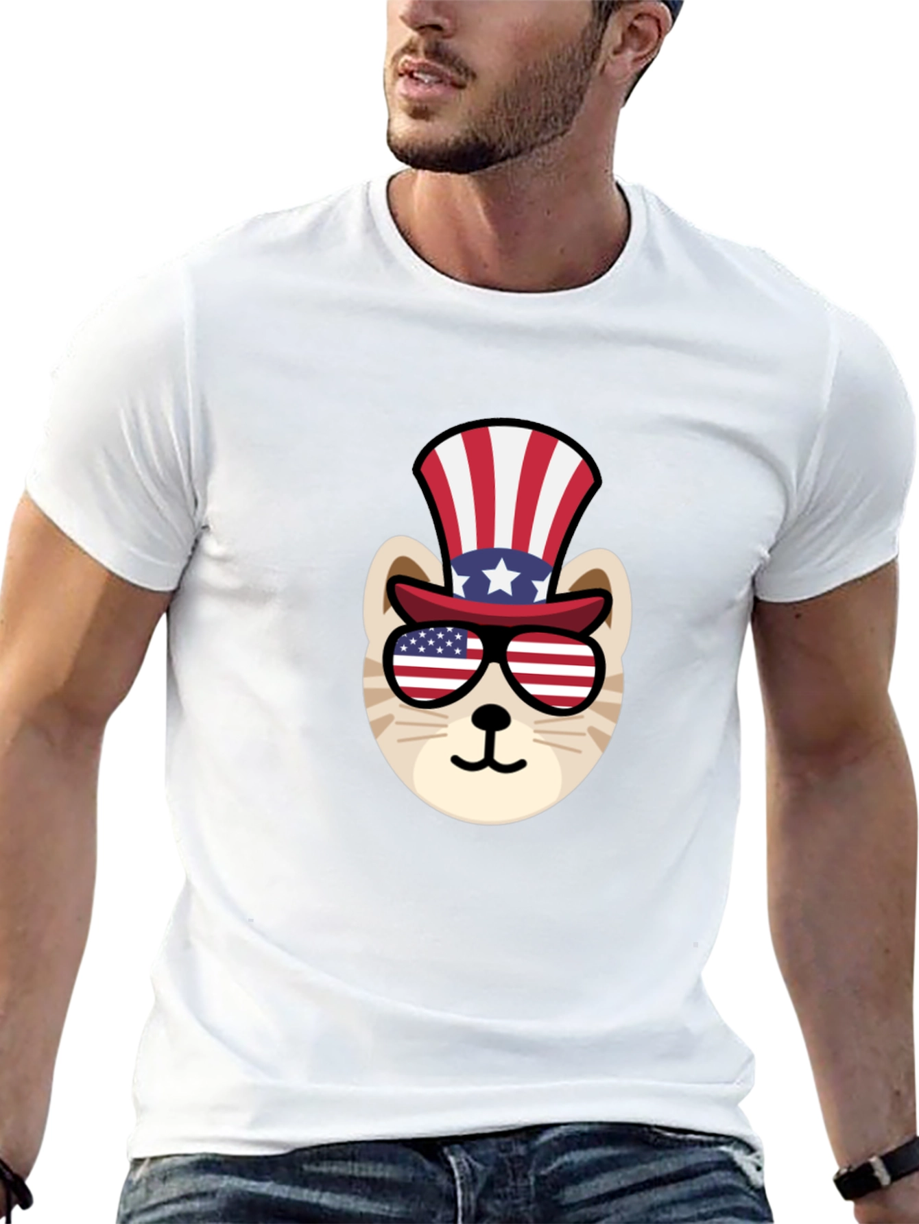 Patriotic Cat T-Shirt - USA Flag Design