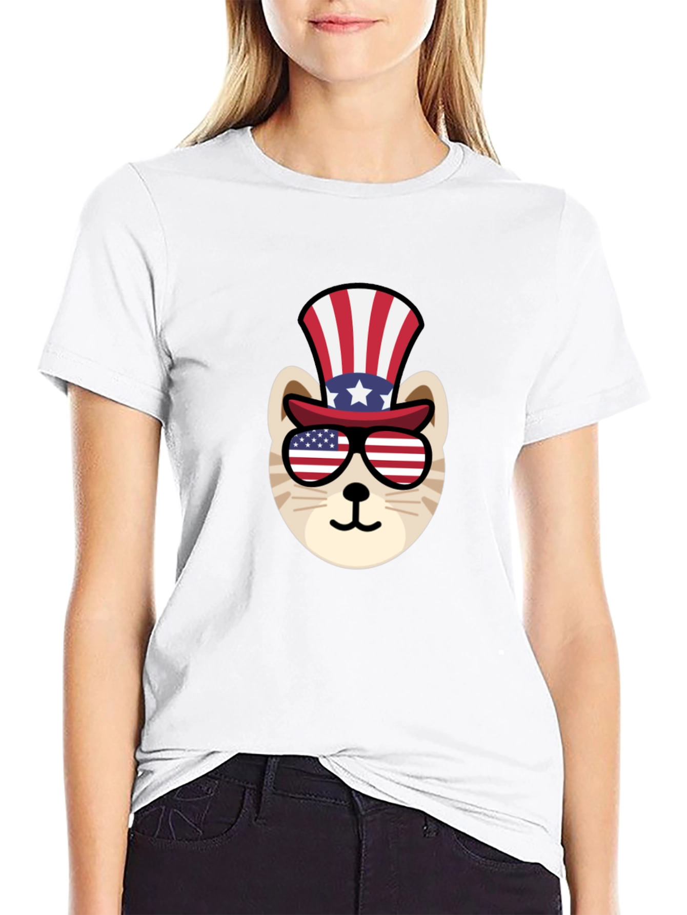 Patriotic Cat T-Shirt - USA Flag Design