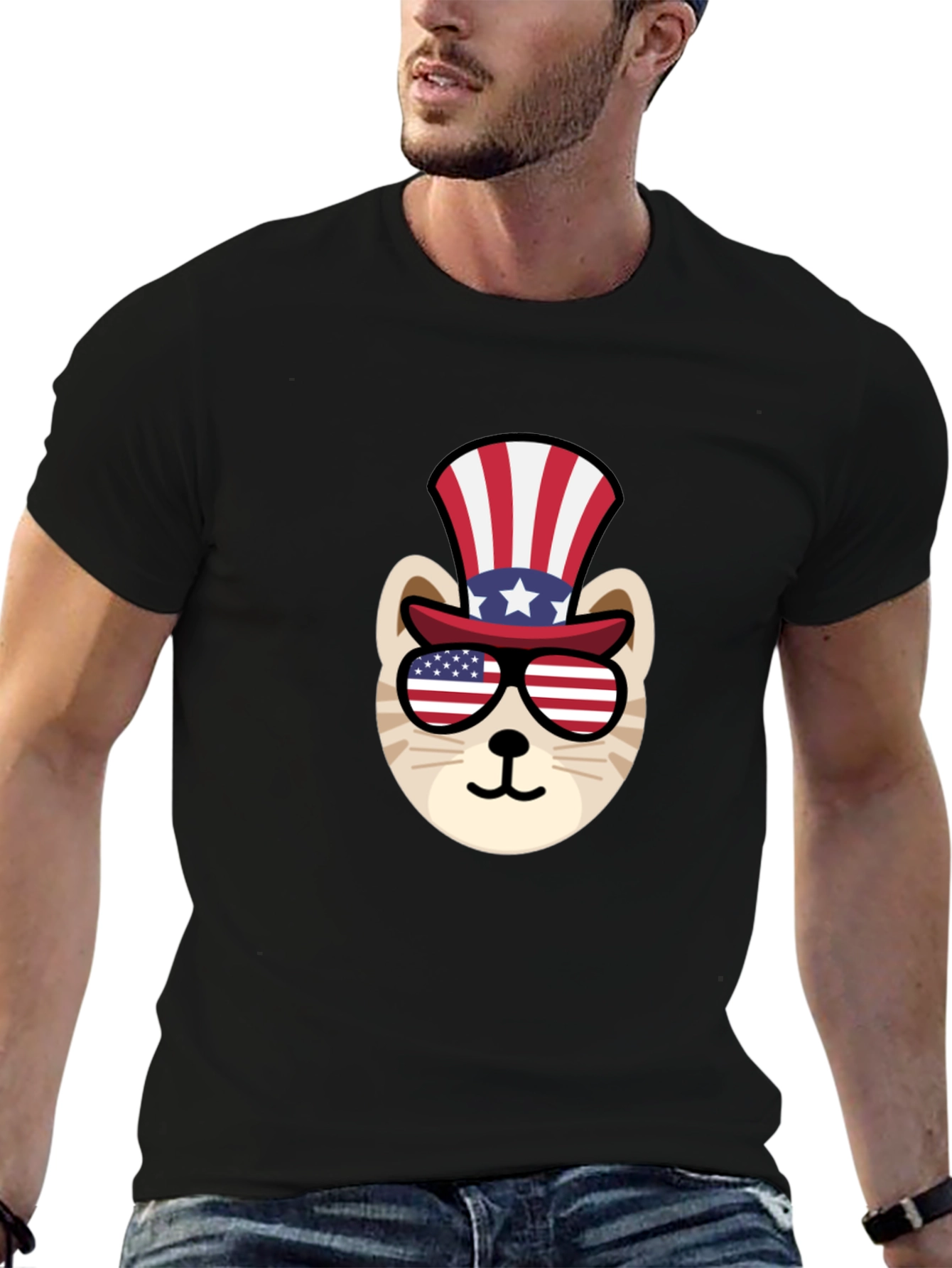 Patriotic Cat T-Shirt - USA Flag Design