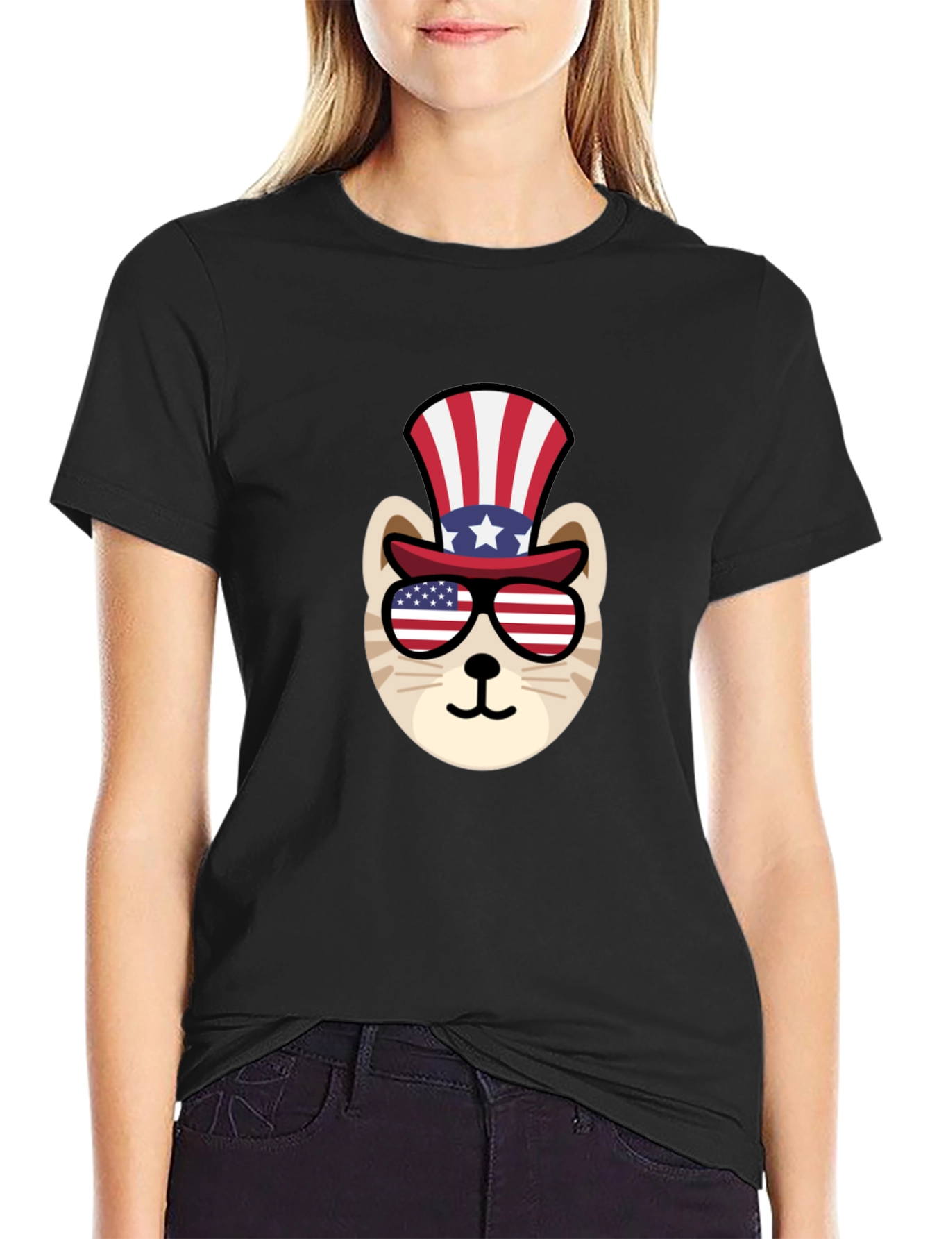 Patriotic Cat T-Shirt - USA Flag Design