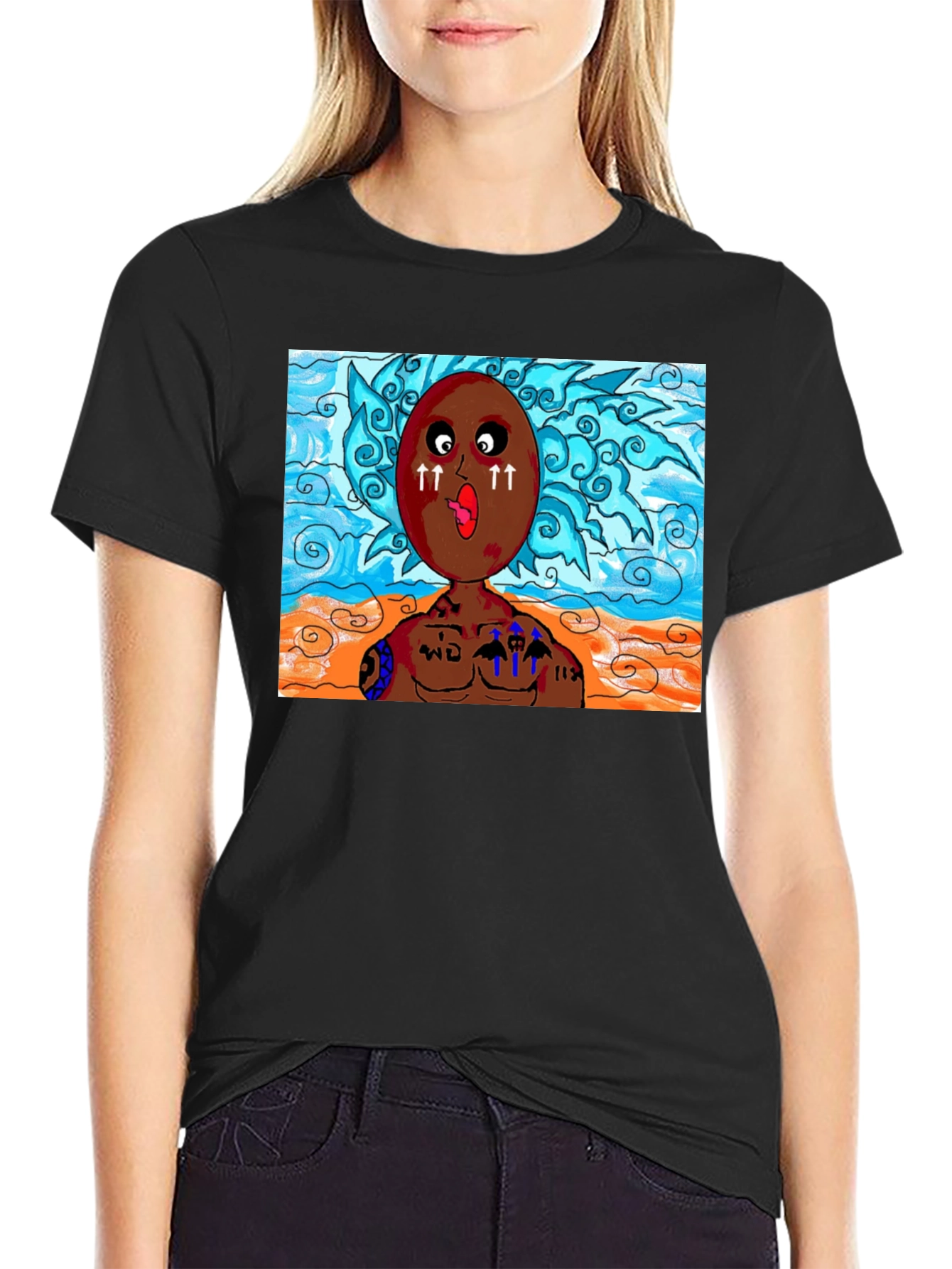 Unique Cartoon Graphic Black T-Shirt