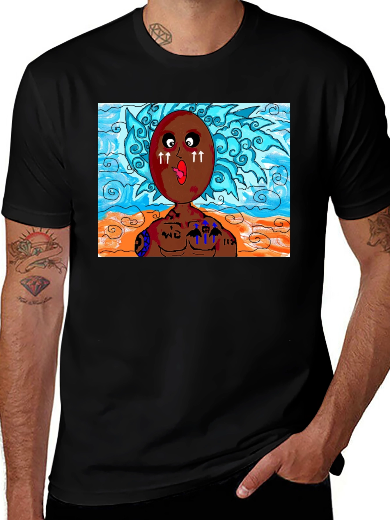 Unique Cartoon Graphic Black T-Shirt