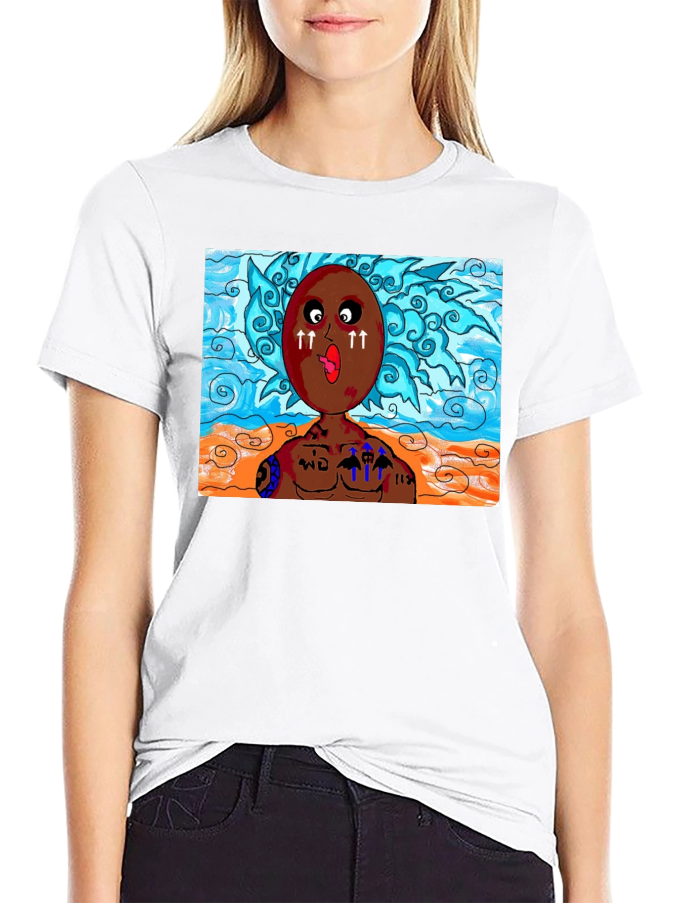 Unique Cartoon Graphic Black T-Shirt