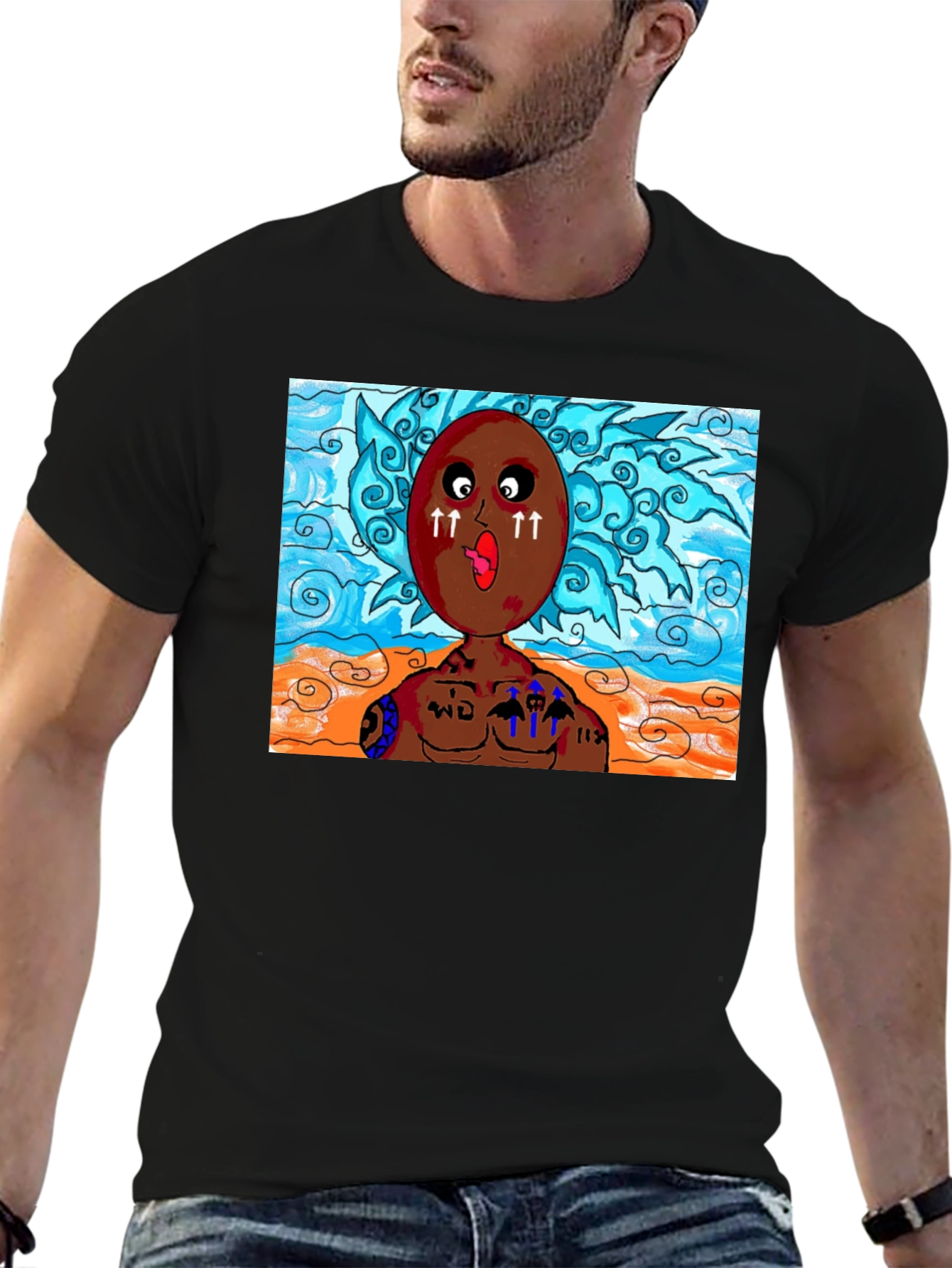 Unique Cartoon Graphic Black T-Shirt