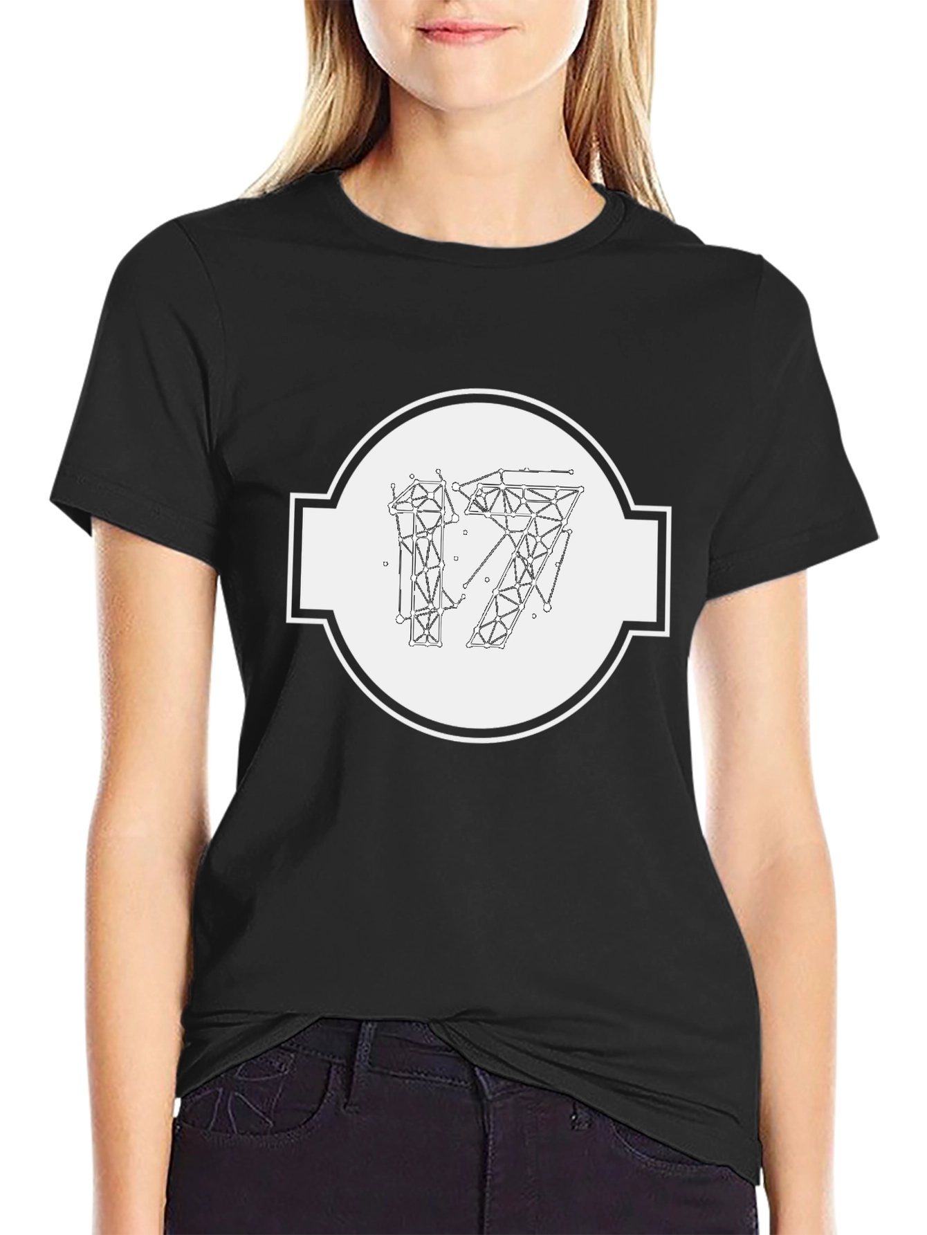 Geometric 17 Graphic Print Black T-Shirt