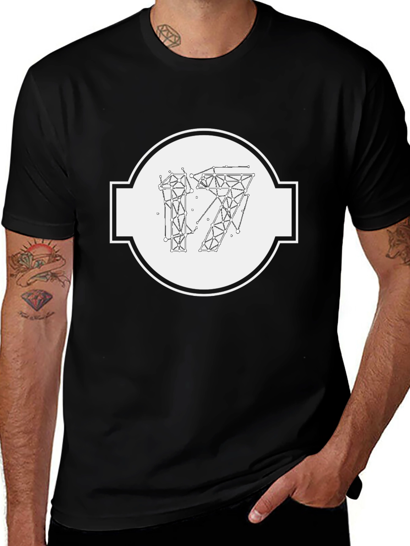 Geometric 17 Graphic Print Black T-Shirt