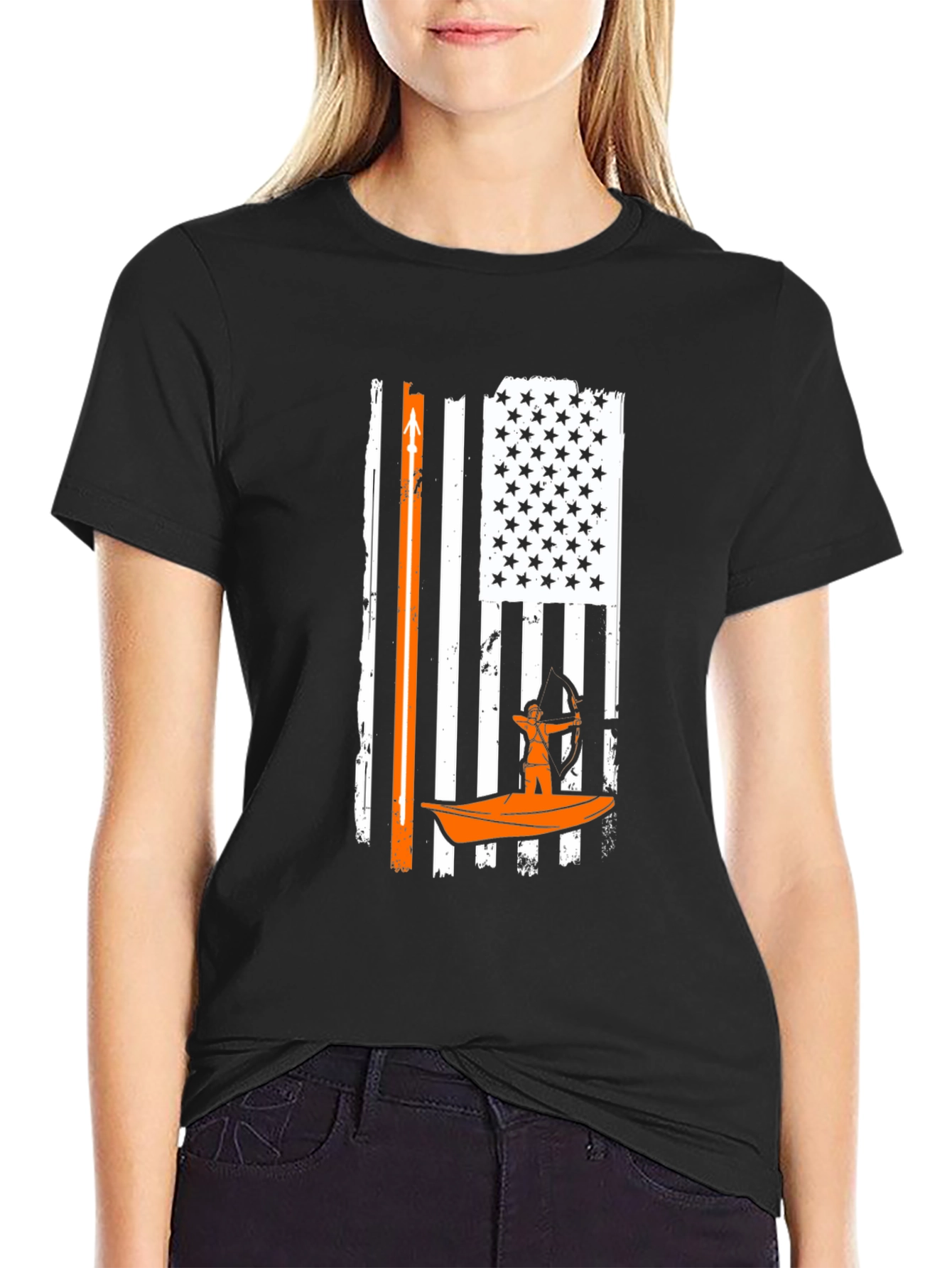 Kayak Fishing American Flag Graphic Tee