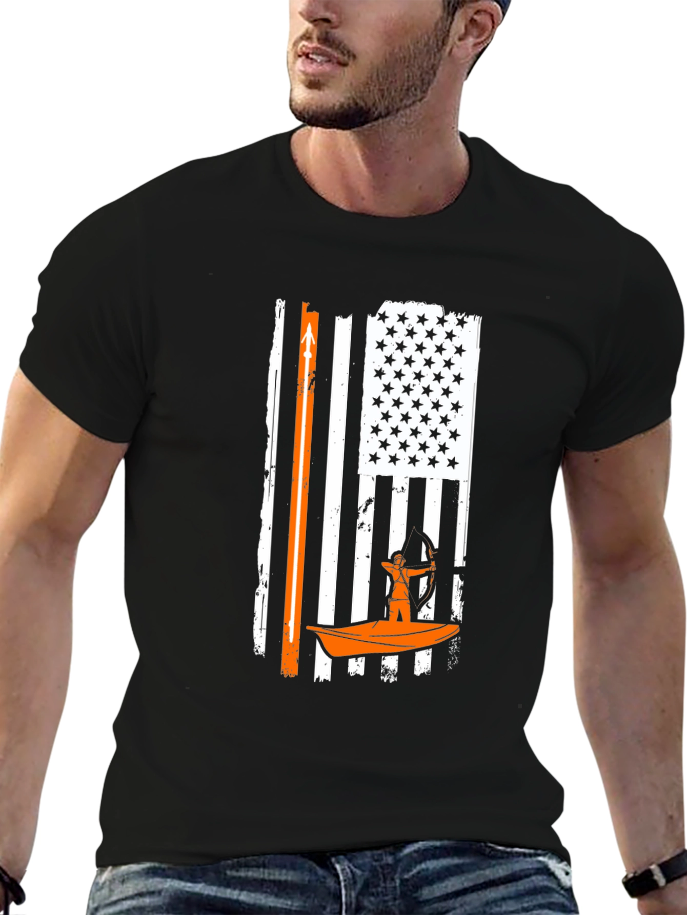Kayak Fishing American Flag Graphic Tee