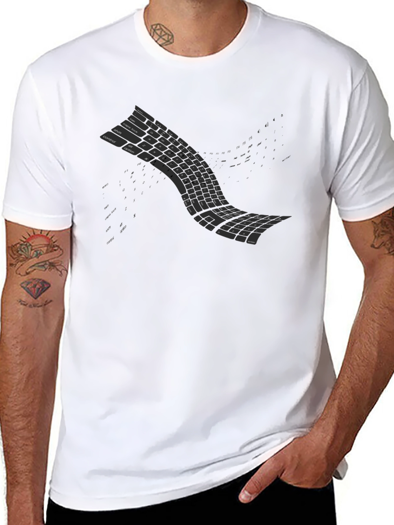 Curved Keyboard Graphic Tee - Programmer Style Shirt