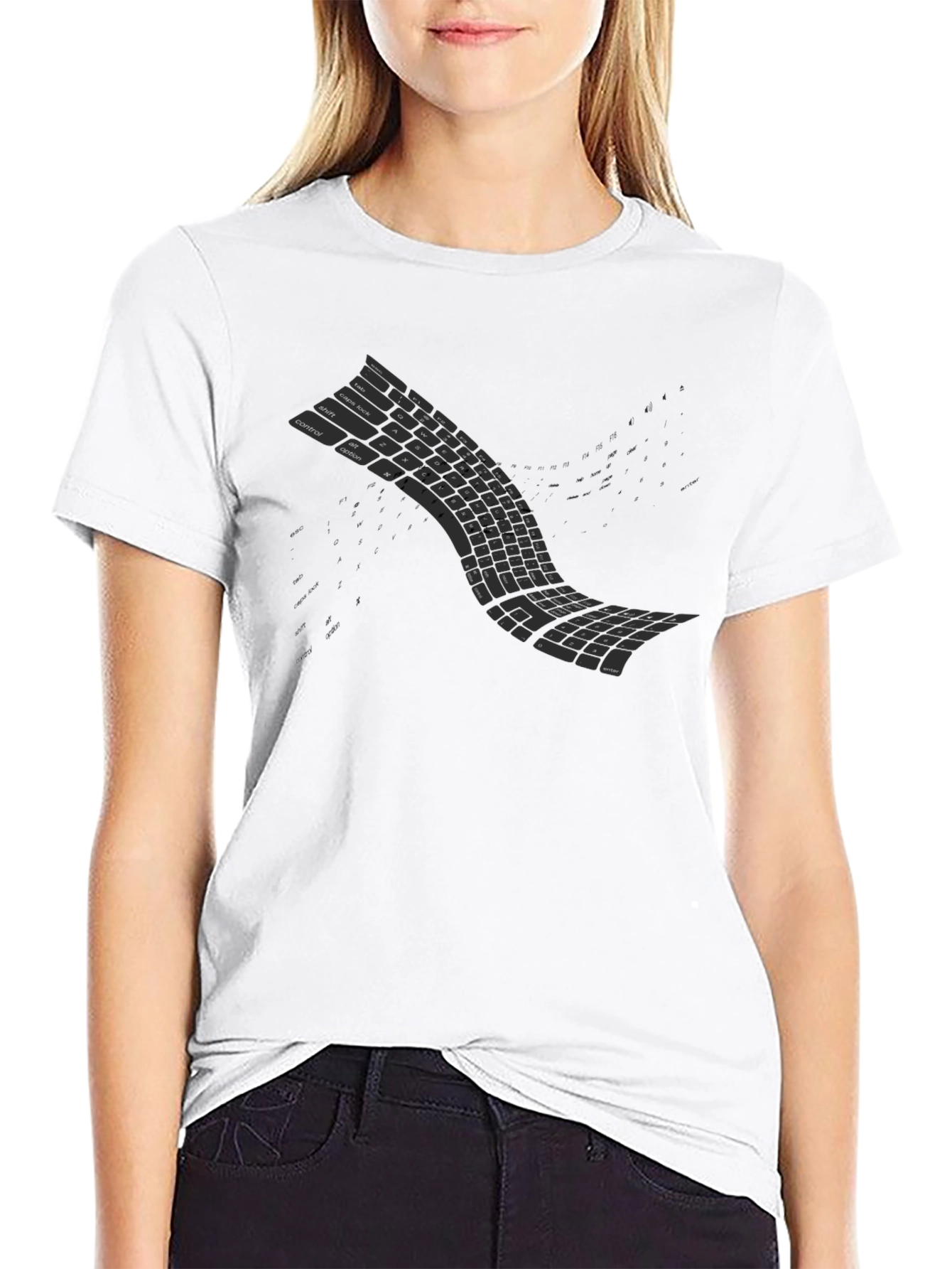 Curved Keyboard Graphic Tee - Programmer Style Shirt