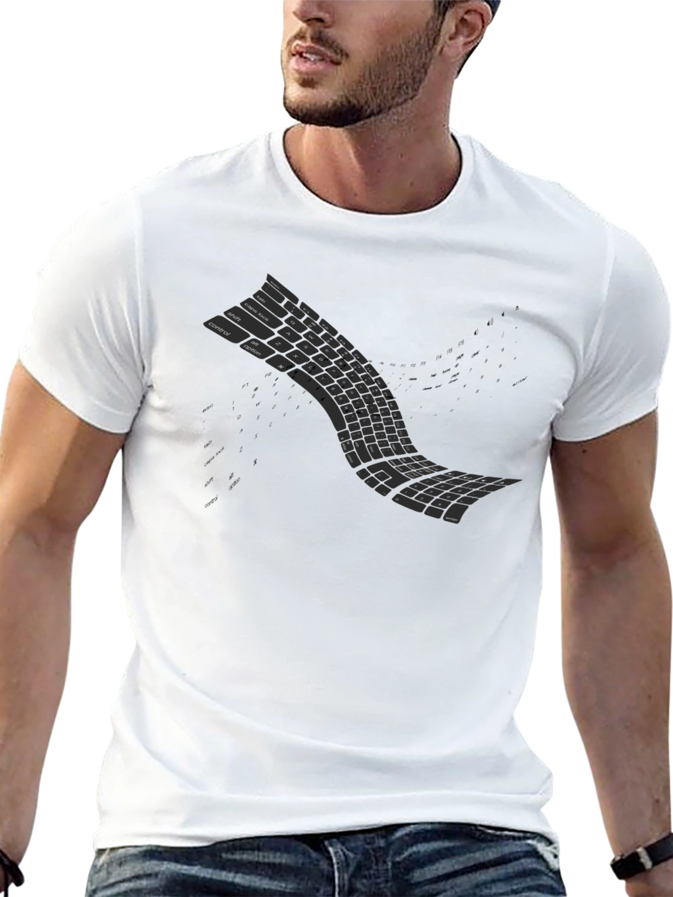 Curved Keyboard Graphic Tee - Programmer Style Shirt