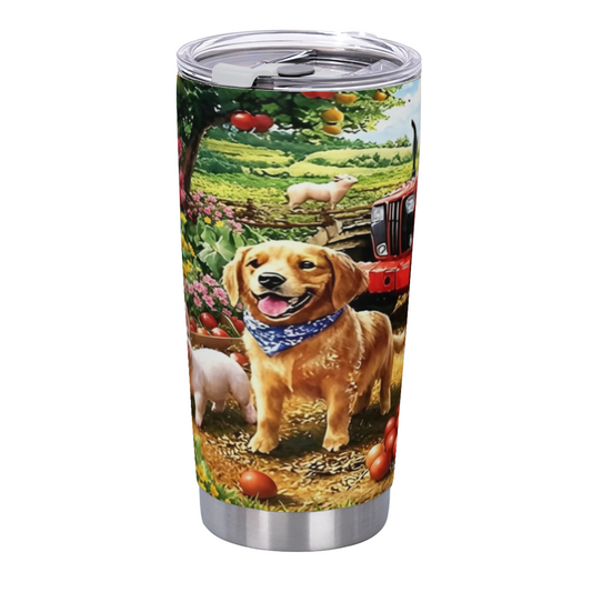 Sunny Farm Golden Retriever Tractor Country Life Tumbler