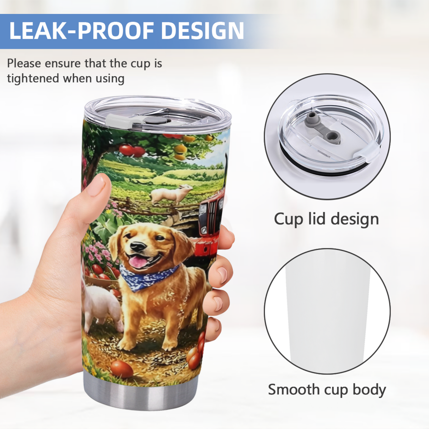 Sunny Farm Golden Retriever Tractor Country Life Tumbler