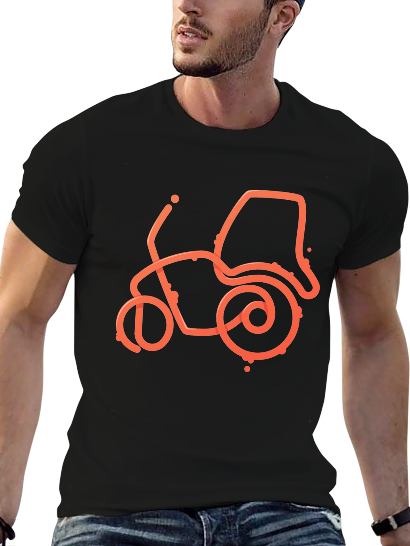 Motorcycle Outline Graphic Tee - Black
