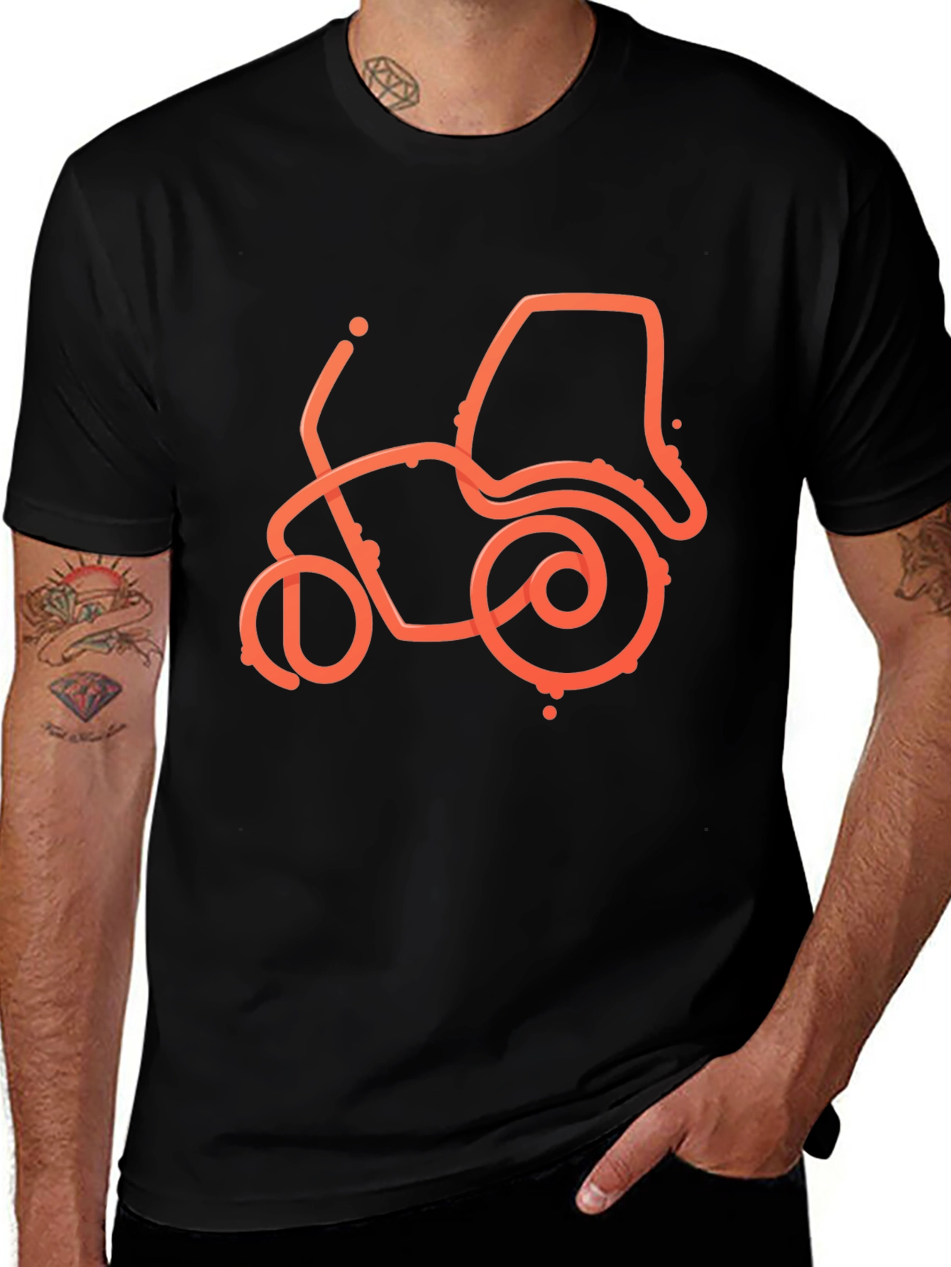 Motorcycle Outline Graphic Tee - Black