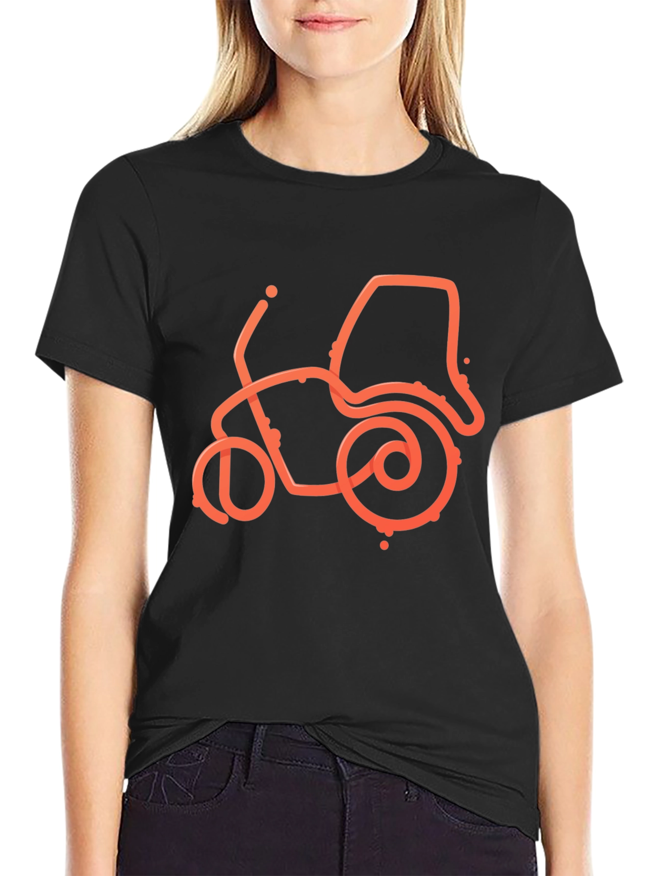 Motorcycle Outline Graphic Tee - Black