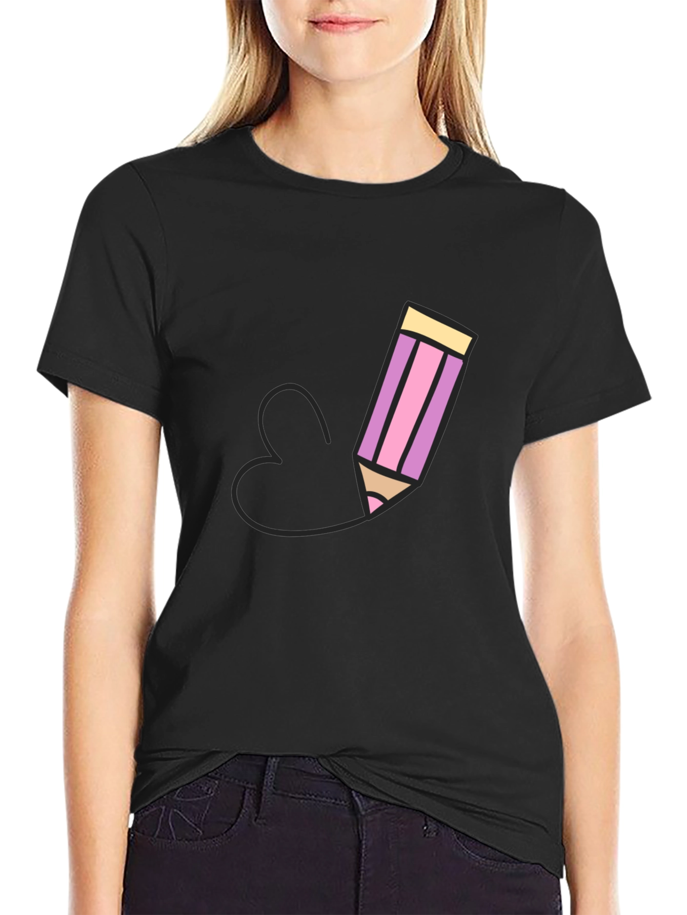 Pencil Heart Graphic Black T-Shirt