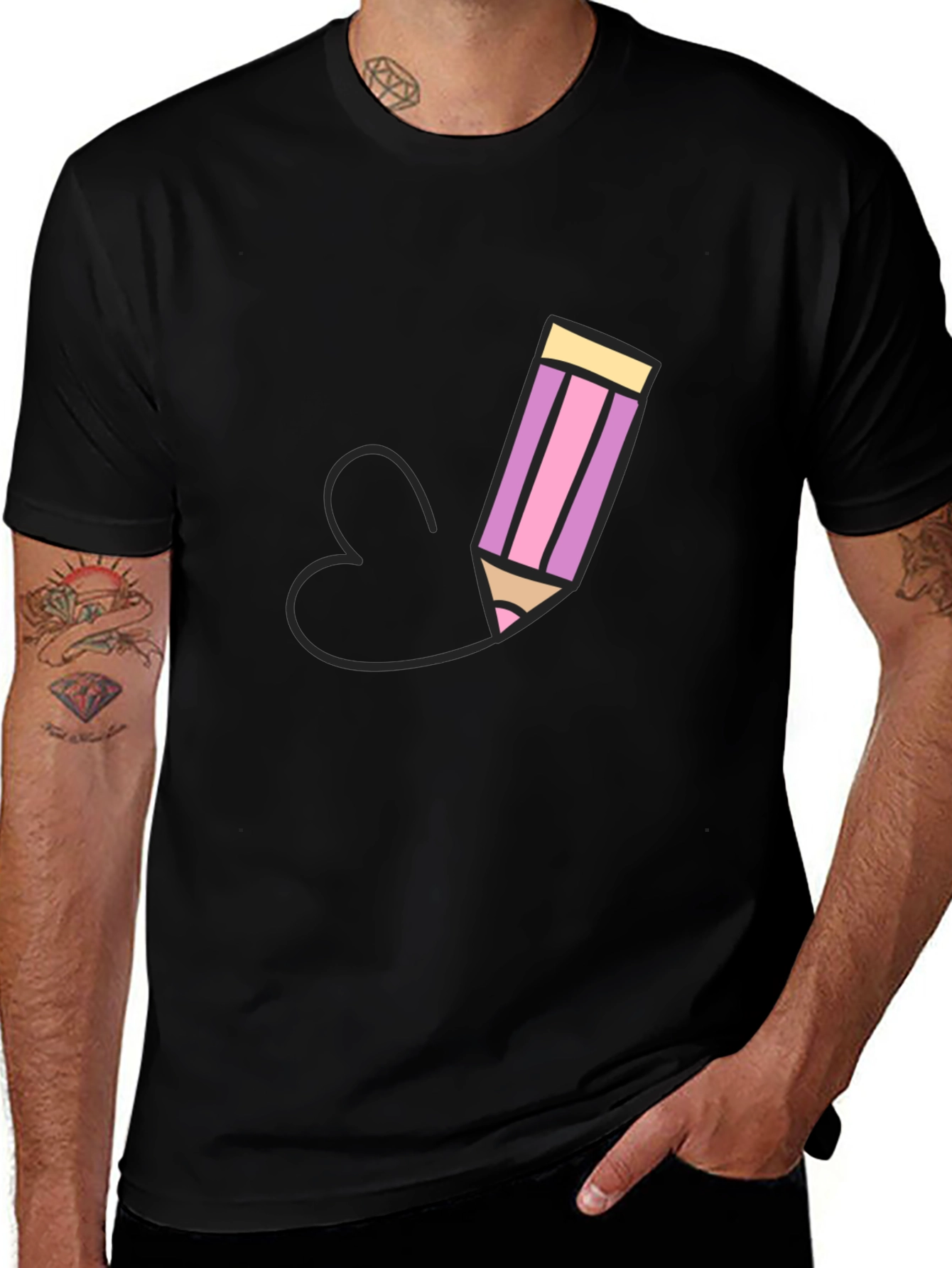 Pencil Heart Graphic Black T-Shirt
