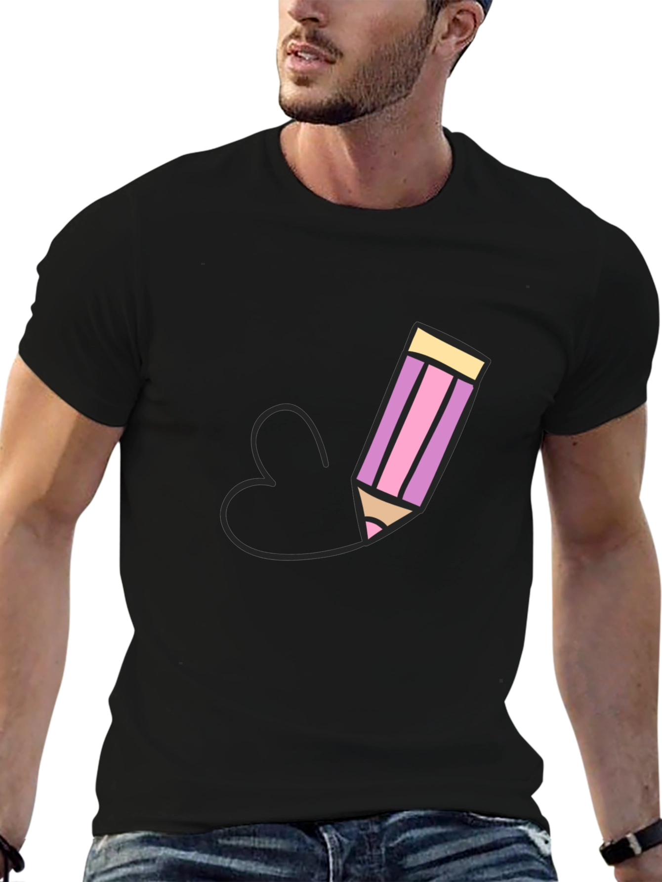 Pencil Heart Graphic Black T-Shirt