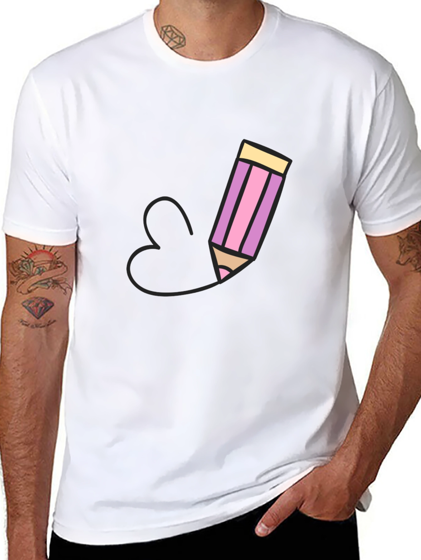 Pencil Heart Graphic Black T-Shirt