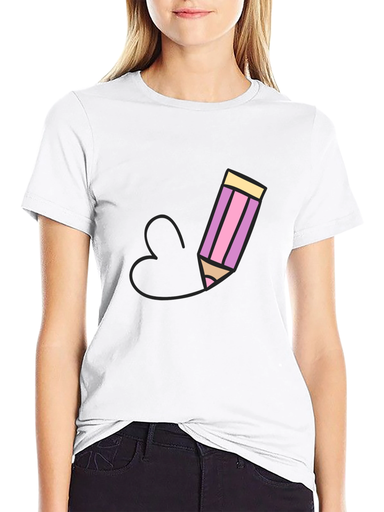 Pencil Heart Graphic Black T-Shirt