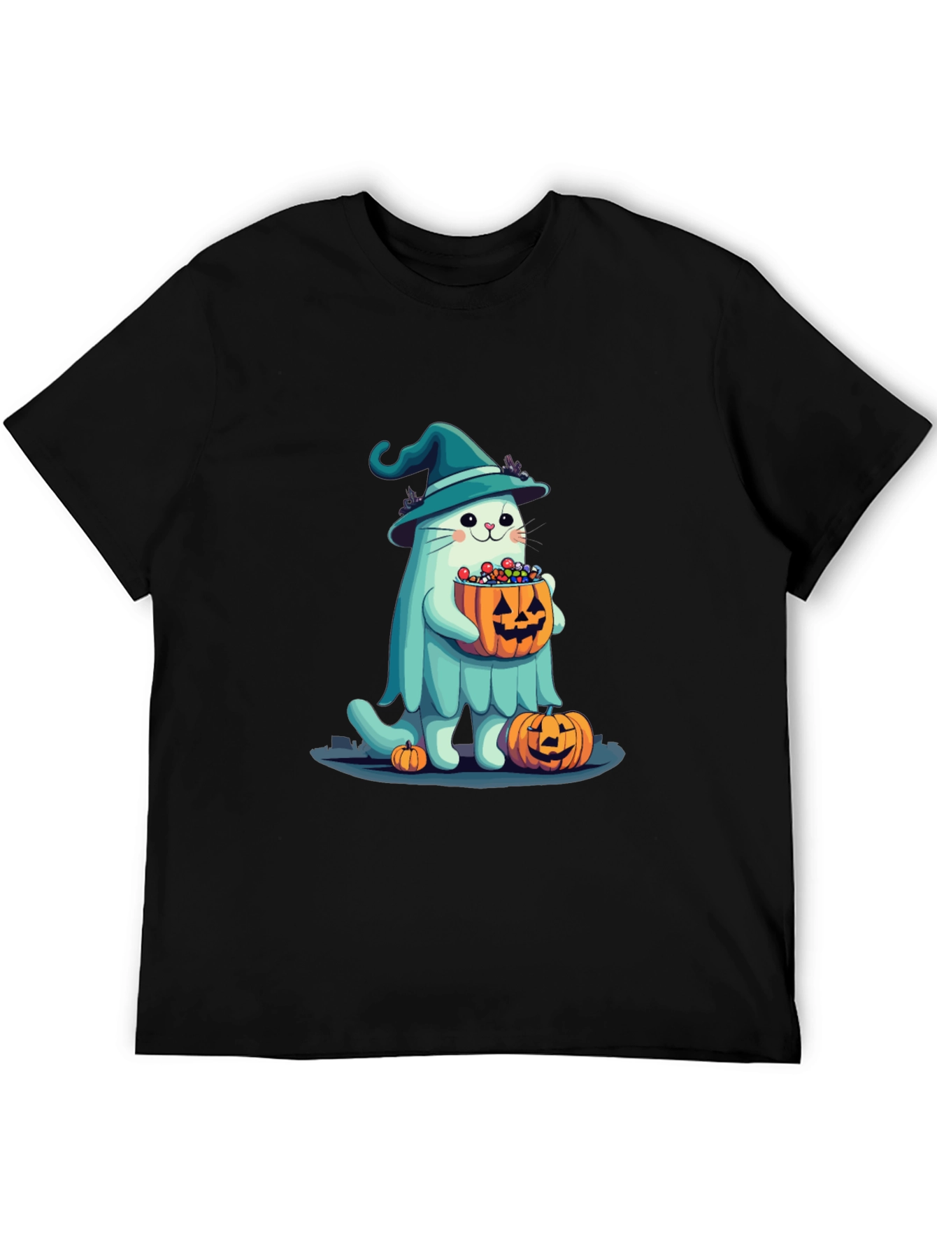Halloween Cat Ghost T-Shirt - Witch Cat