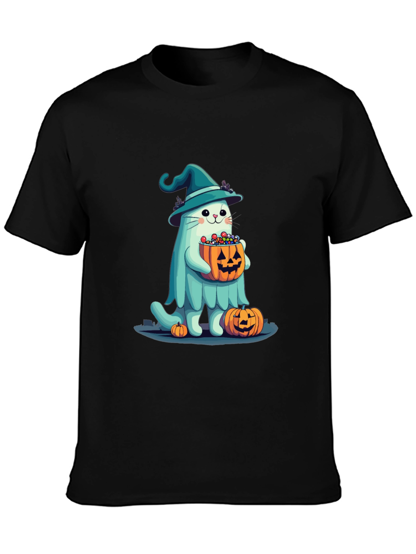 Halloween Cat Ghost T-Shirt - Witch Cat