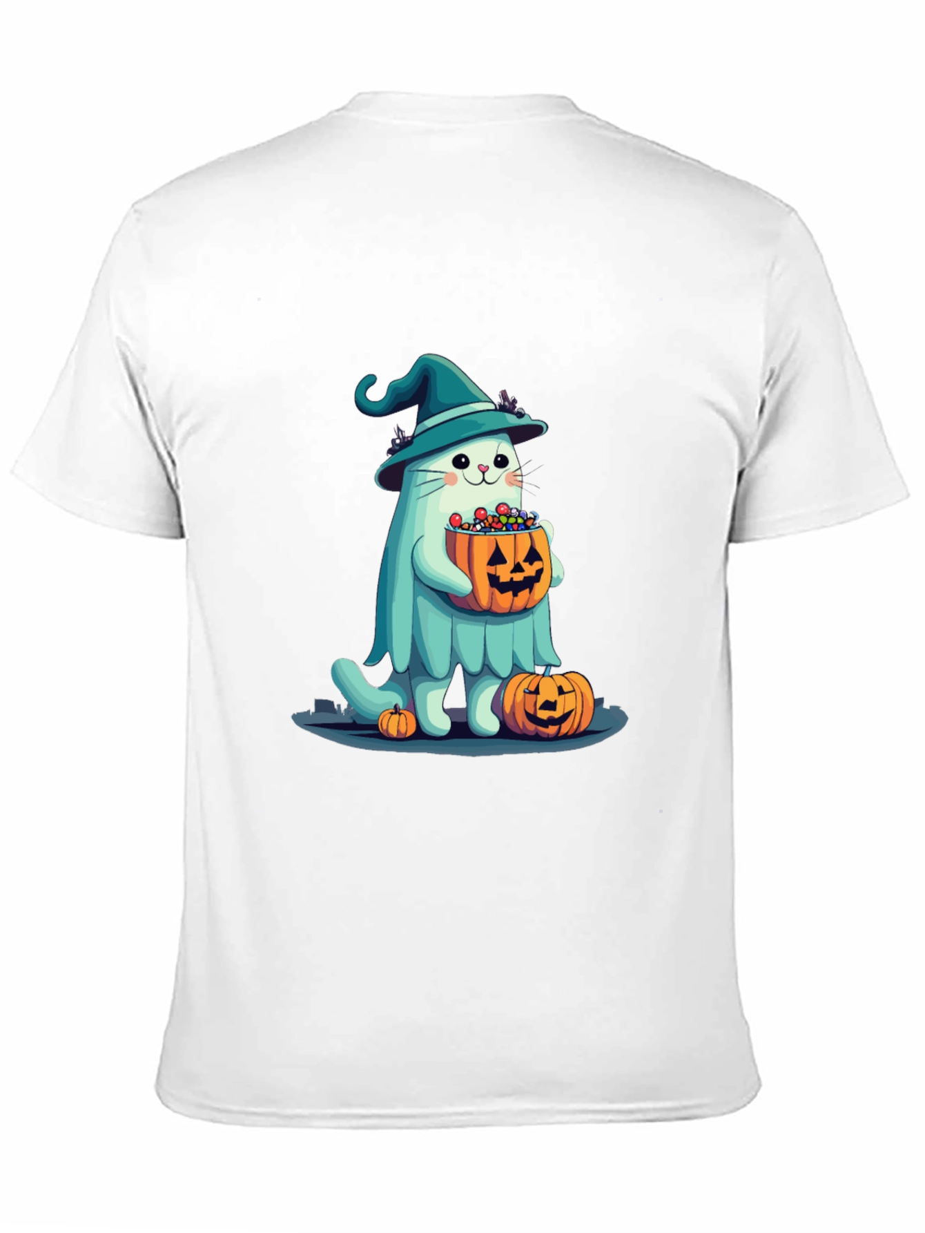 Halloween Cat Ghost T-Shirt - Witch Cat