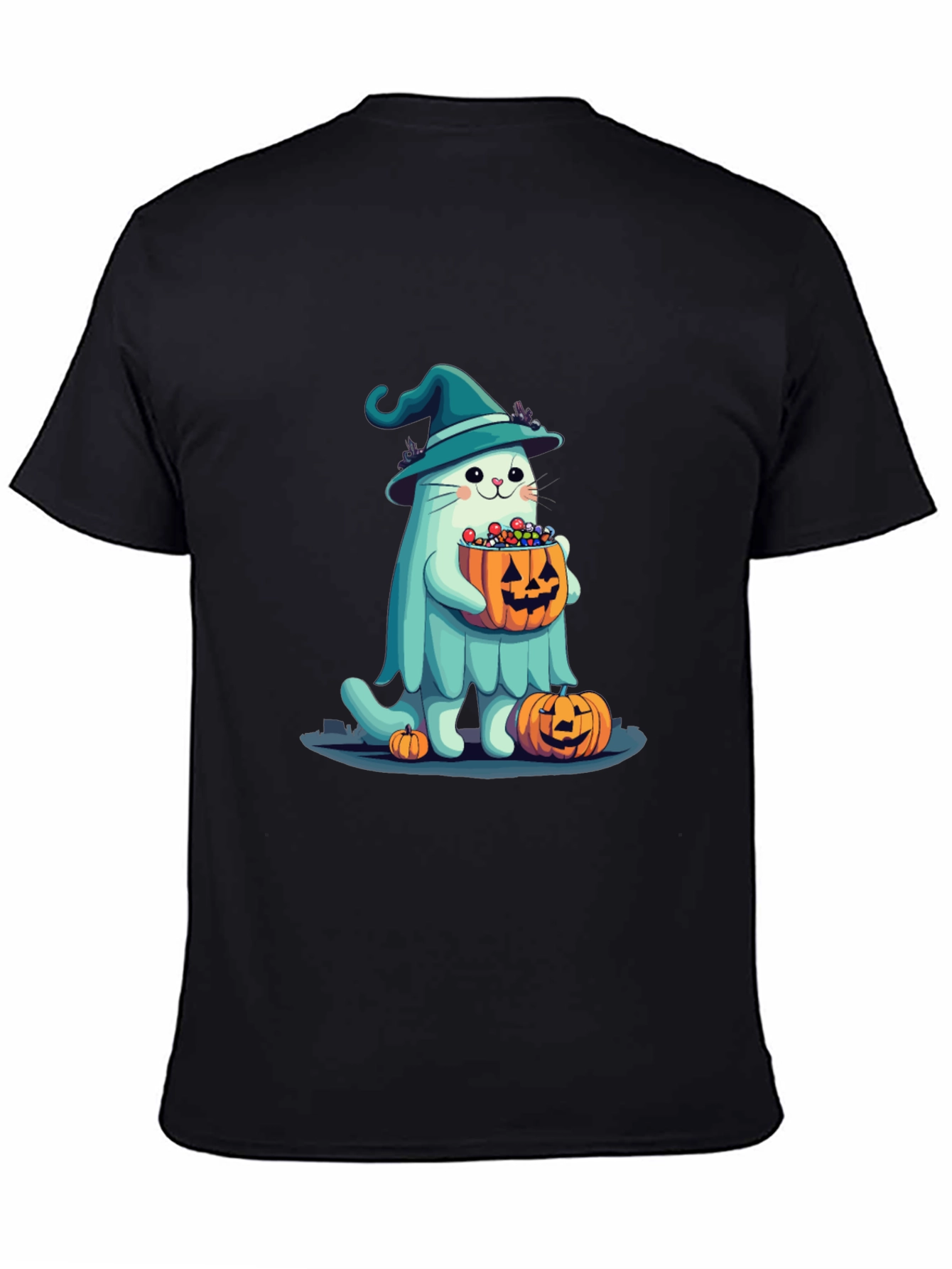 Halloween Cat Ghost T-Shirt - Witch Cat