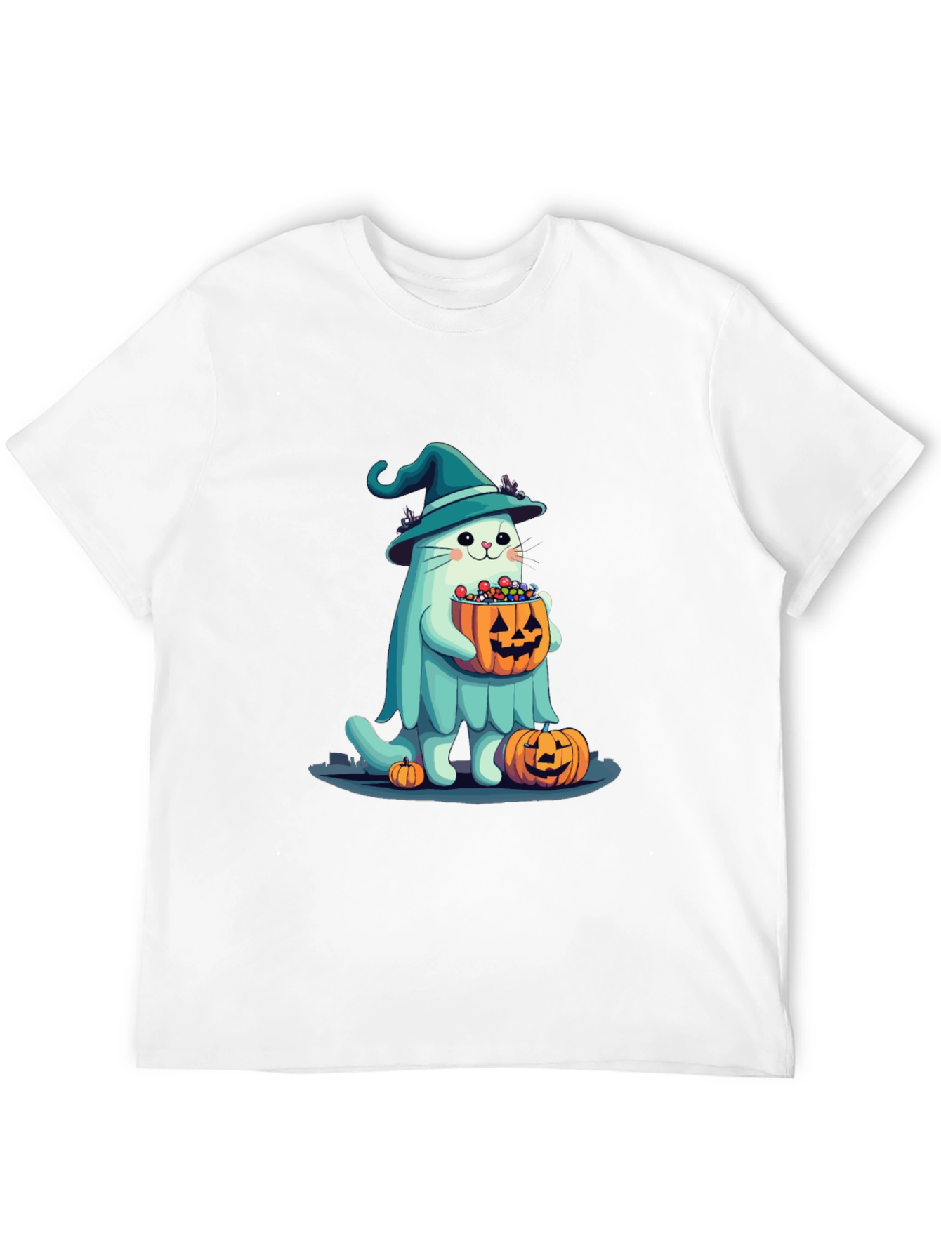 Halloween Cat Ghost T-Shirt - Witch Cat