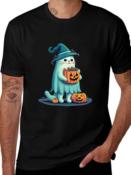 Halloween Cat Ghost T-Shirt - Witch Cat