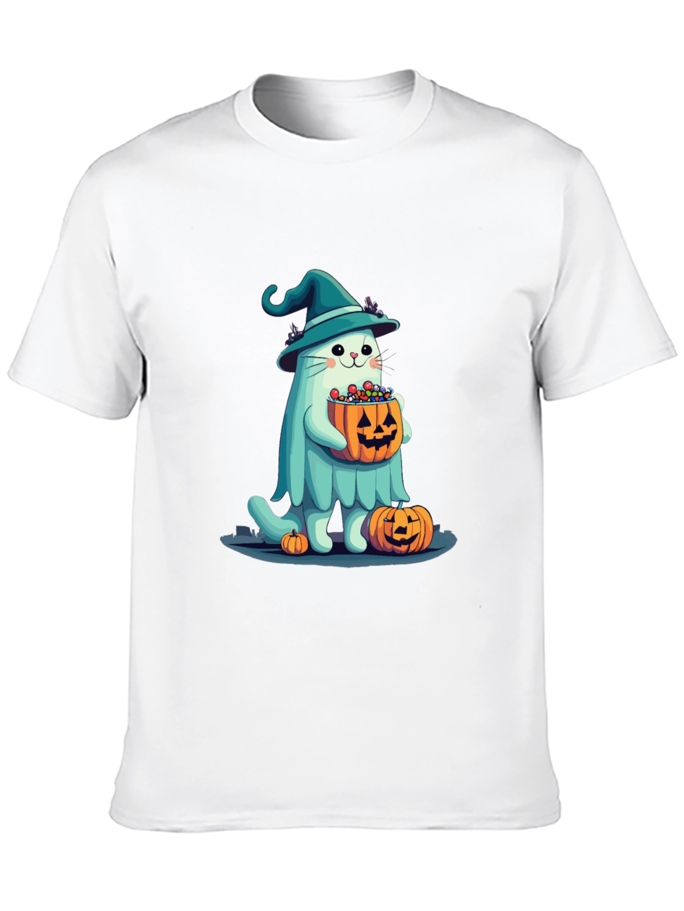 Halloween Cat Ghost T-Shirt - Witch Cat