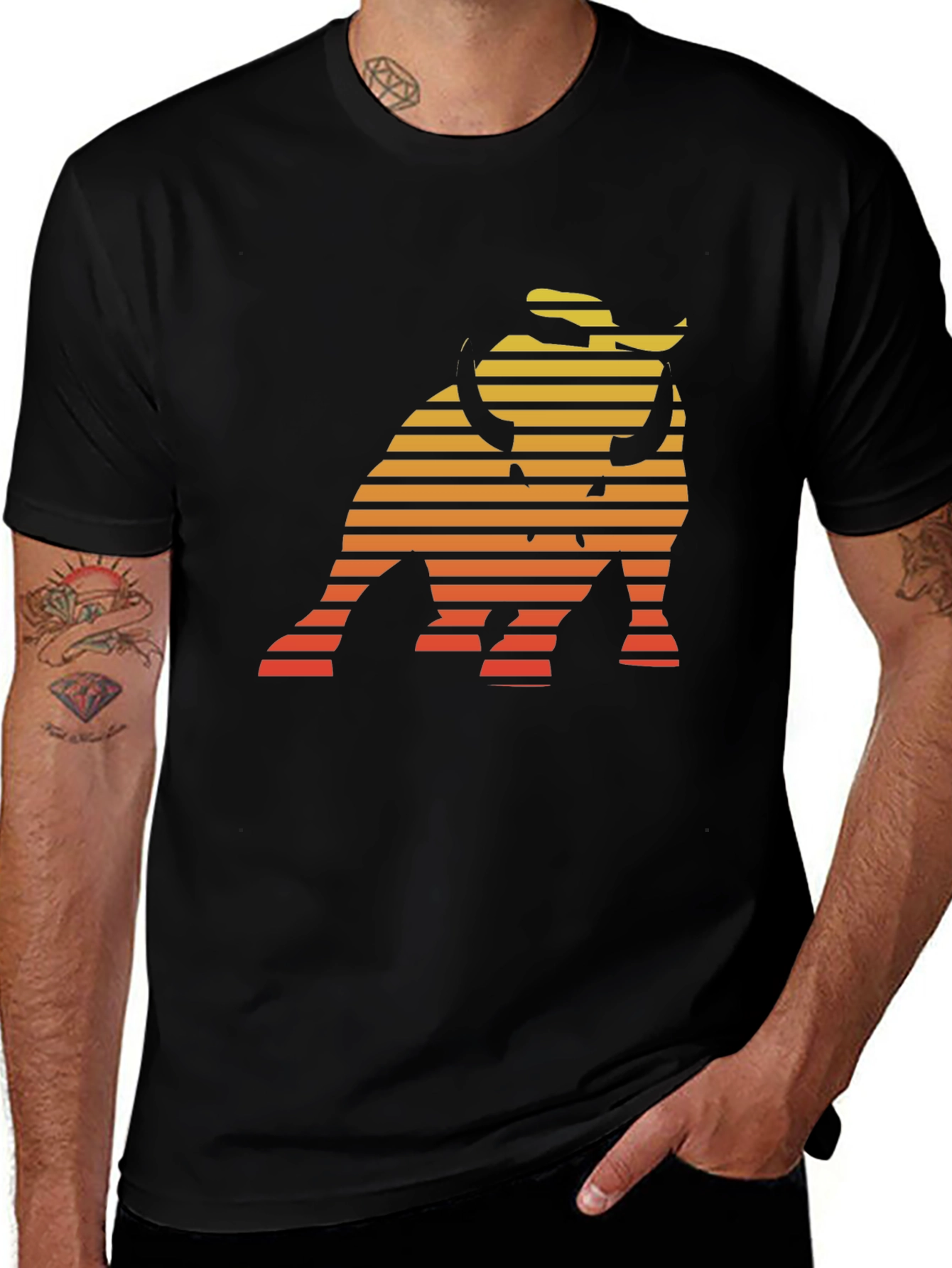 Retro Bull T-Shirt - Sunset Striped Design