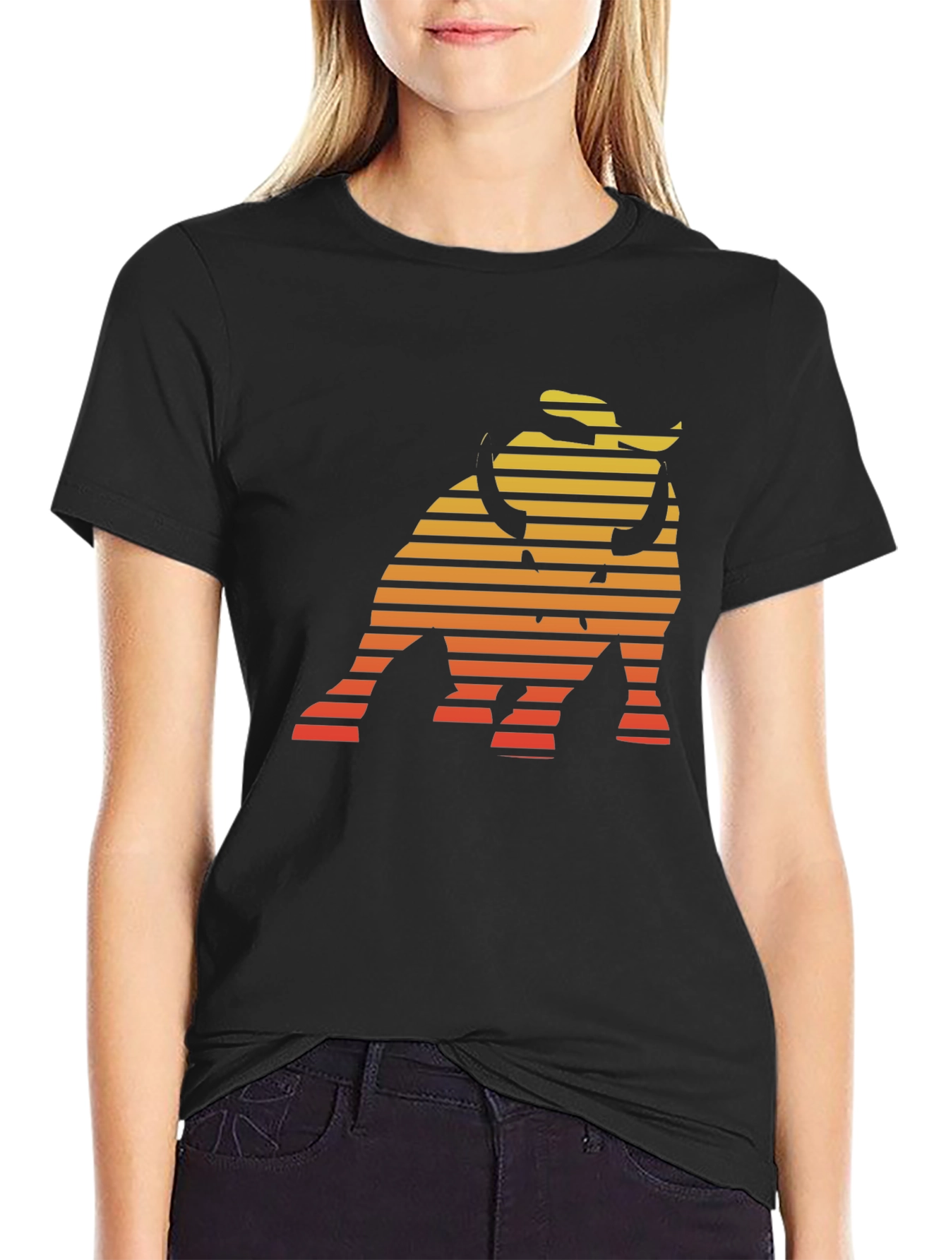 Retro Bull T-Shirt - Sunset Striped Design