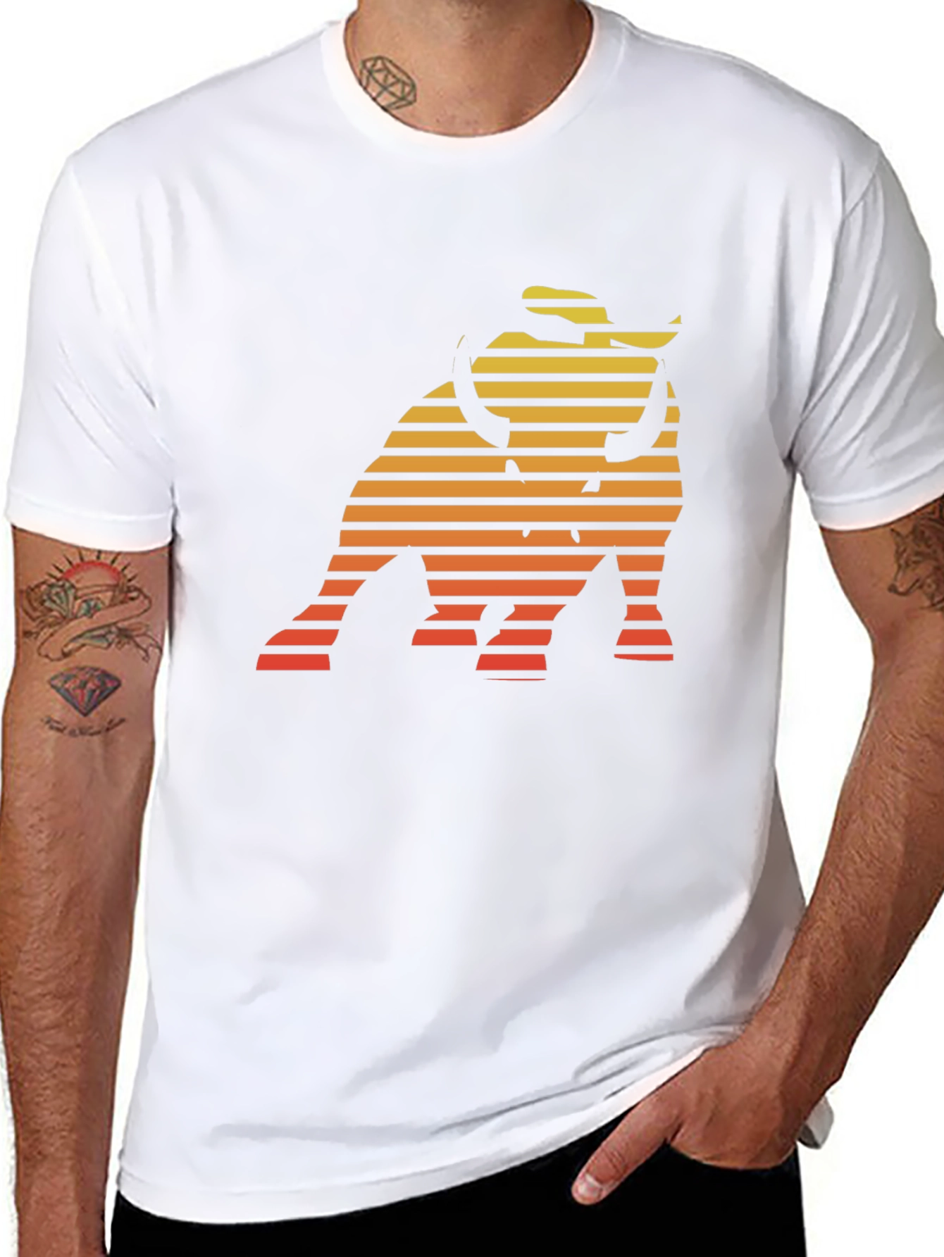 Retro Bull T-Shirt - Sunset Striped Design