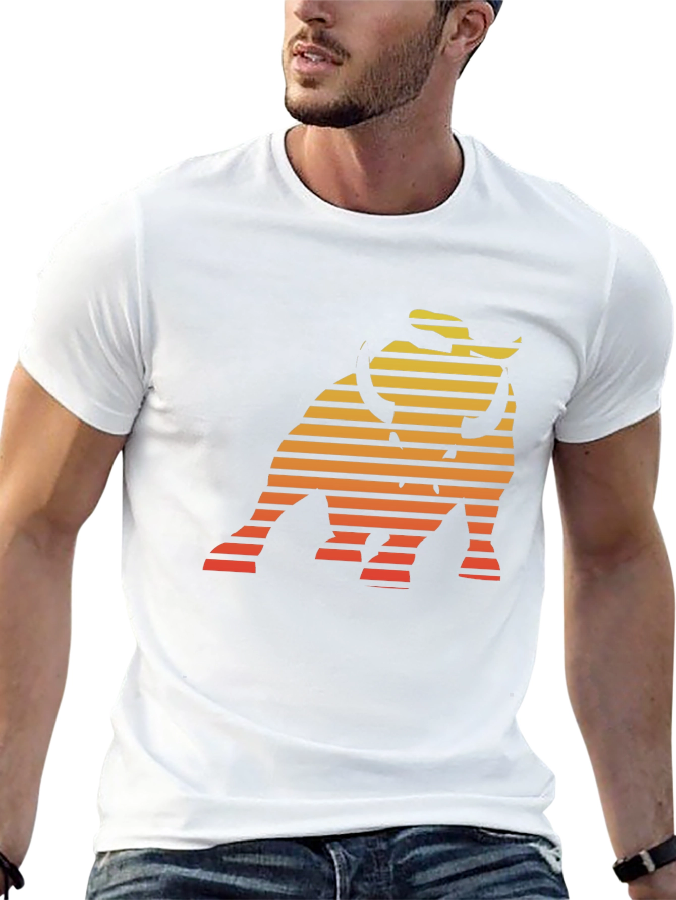 Retro Bull T-Shirt - Sunset Striped Design