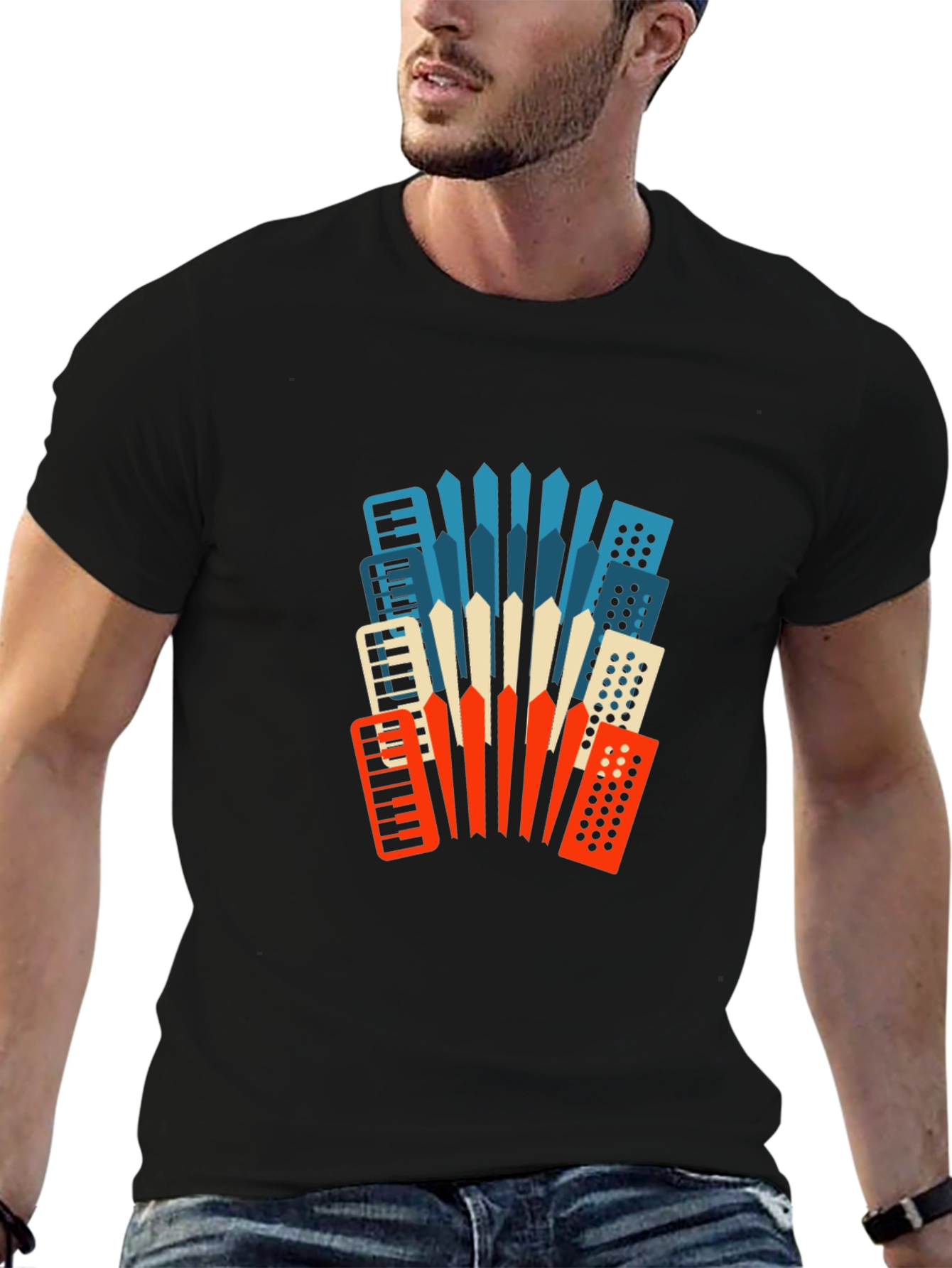 Accordion Graphic Print Black T-Shirt