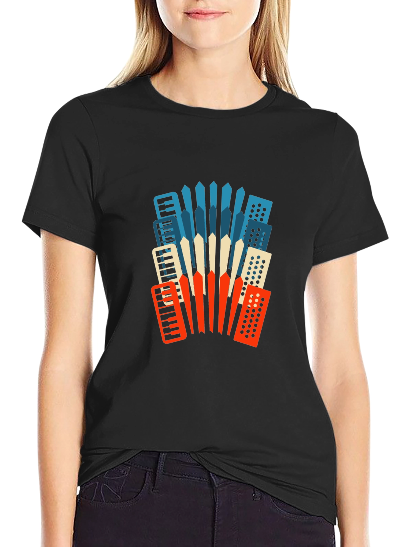 Accordion Graphic Print Black T-Shirt