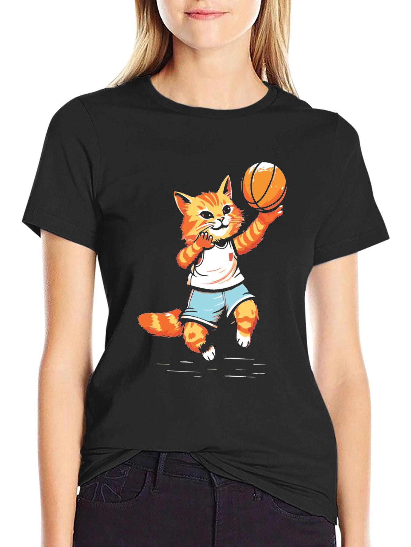 Basketball Cat Graphic T-Shirt